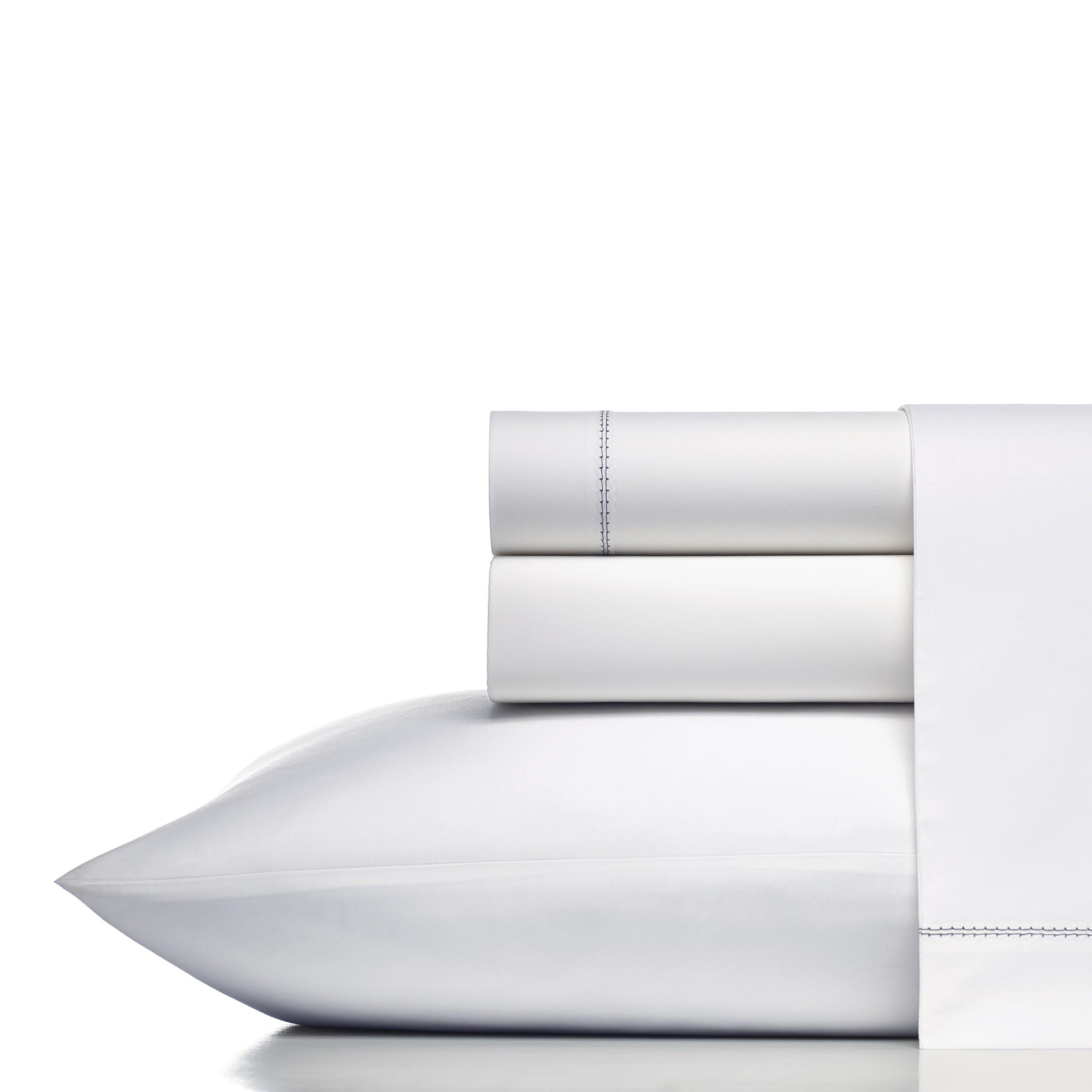 Vera Wang King Size Cotton Percale Bedding Set - Crisp & Cool Luxury Sheets, White/Charcoal - Perfect for Master Bedroom, Hotel-Style Comfort & Temperature Regulation