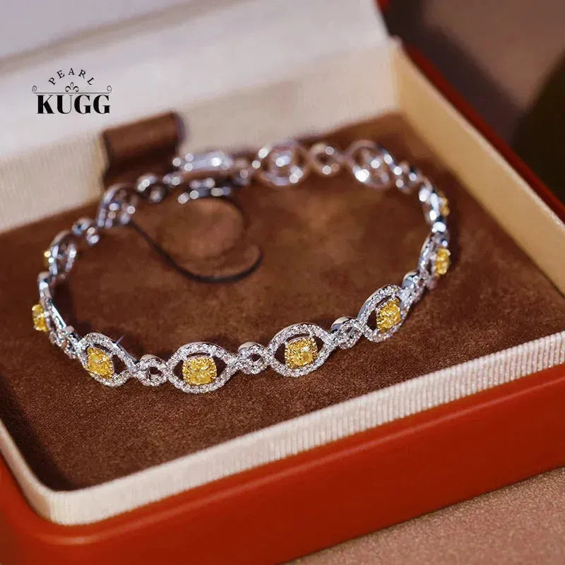 18K White Gold Diamond Bracelet for Women - 3.7 Carat Natural Yellow Diamond Luxury Jewelry | Elegant Party, Wedding & Evening Wear Accessory