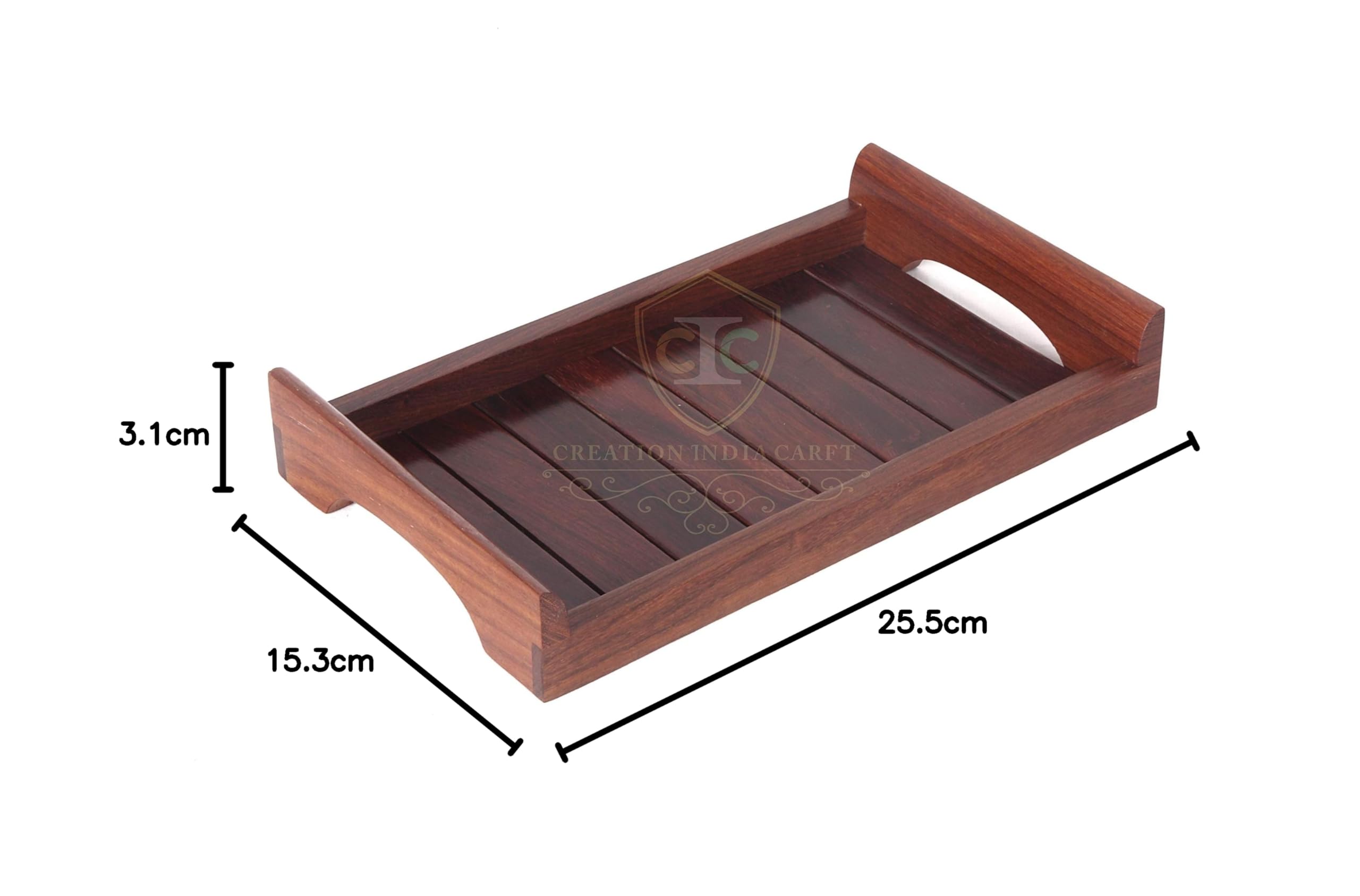 Handmade Sheesham Wood Serving Tray - Rectangle Dining Table Tray for Breakfast, Coffee & Decor | Eco-Friendly Indian Craft | Perfect Housewarming Gift (1-Pack) | Ideal for Brunch, Tea Parties & Home Decor