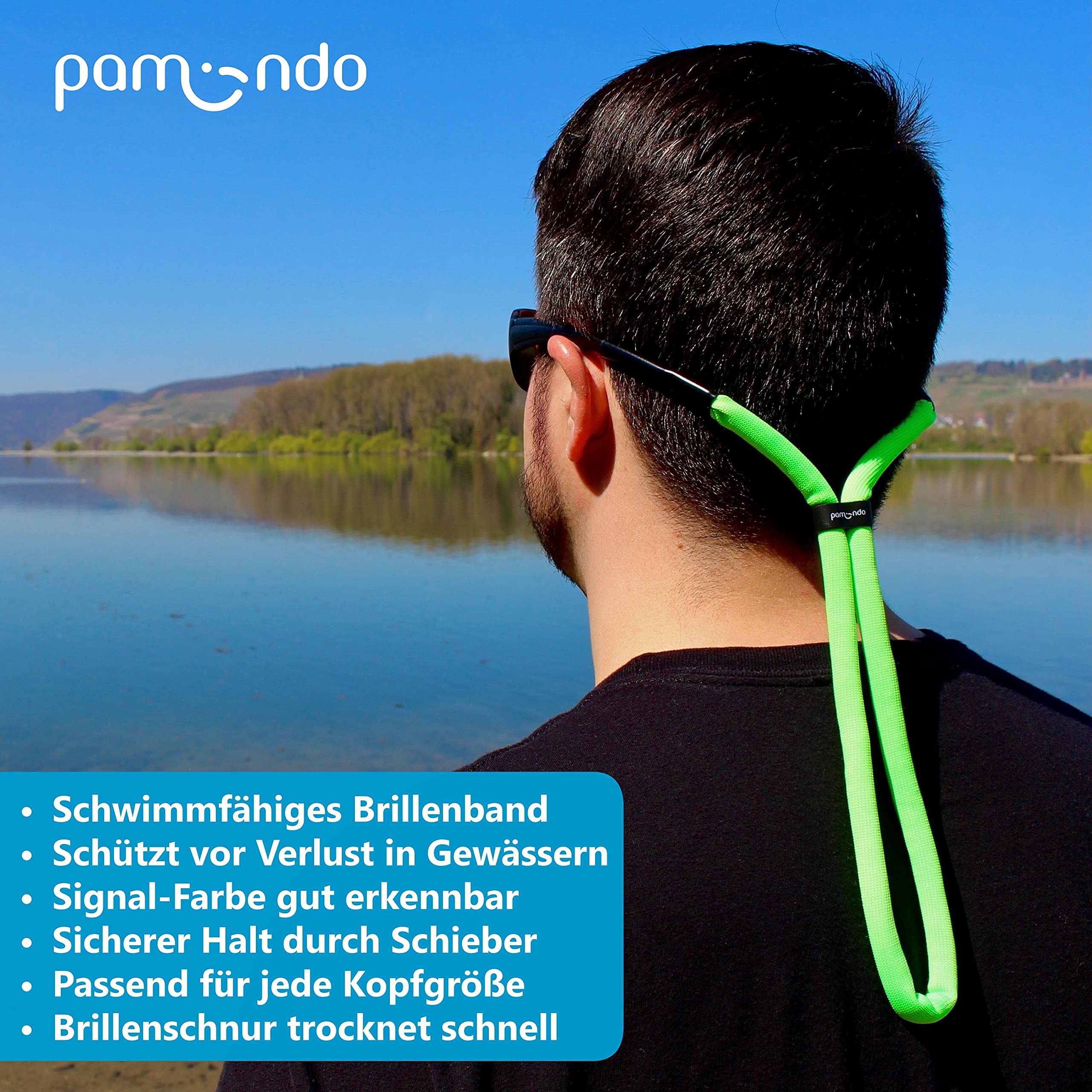 Pamindo® Floating Glasses Strap for Water Sports & Swimming - Adjustable Eyewear Retainer for Men, Women & Kids - Secure Fit for Surfing, Snorkeling & Beach Activities