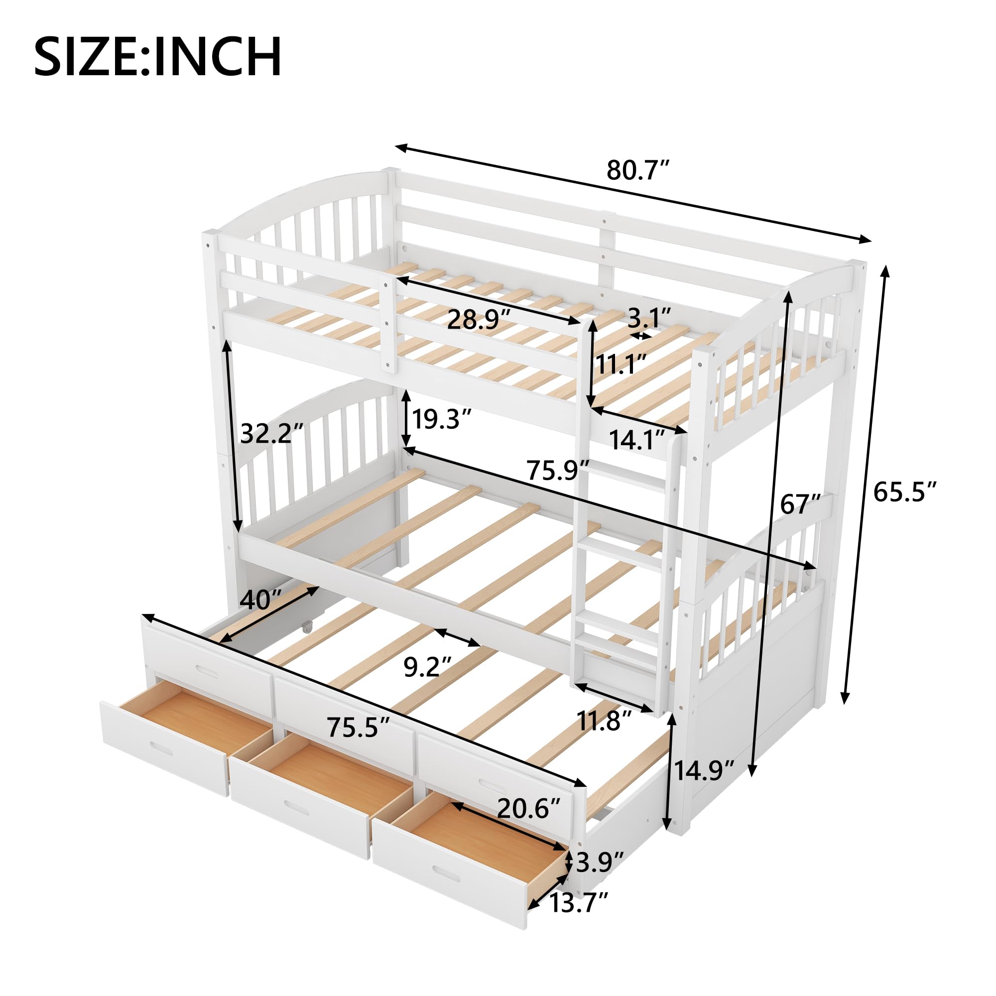 Harper & Bright Designs Twin Over Twin Bunk Bed with Trundle and Storage Drawers - Detachable Wooden Bunk Bed Frame for Kids, Teens & Adults - White - Perfect for Small Bedrooms, Guest Rooms & Vacation Homes