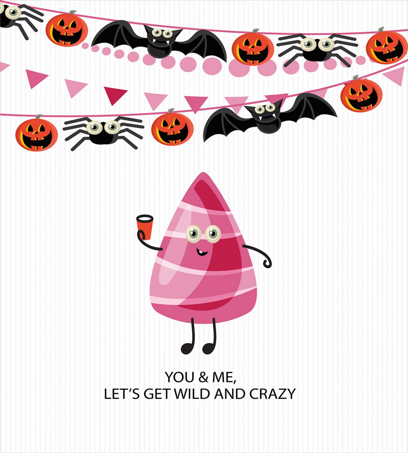 Ambesonne Halloween Duvet Cover Set - Funny Candy Stripes with Pumpkin & Spider Decor, 3-Piece King Size Bedding (2 Pillow Shams) in Pink Vermilion & Dark Grey | Spooky Bedroom Decor for Halloween Parties & Seasonal Home Styling