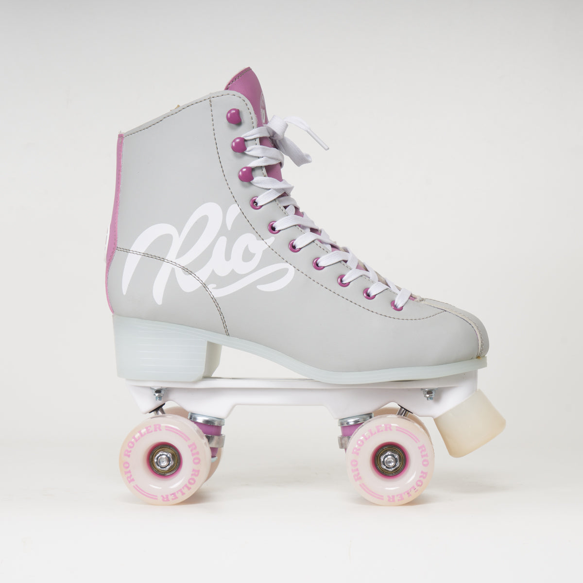 Rio Roller Script Rollerskates - Grey & Purple Quad Skates for Women & Men | Outdoor & Indoor Roller Skating, Rink, Fitness & Retro Style