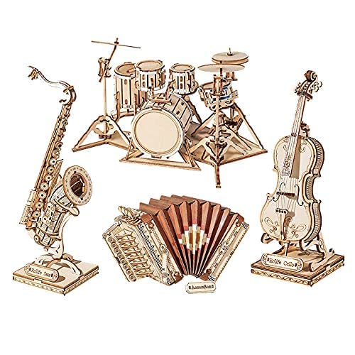 3D Wooden Puzzle Kit - DIY Musical Instrument Model Set for Adults & Kids - Stress Relief, Birthday Gift, Educational Toy (4-Piece) - Perfect for Home Decor, STEM Learning & Family Bonding Activities