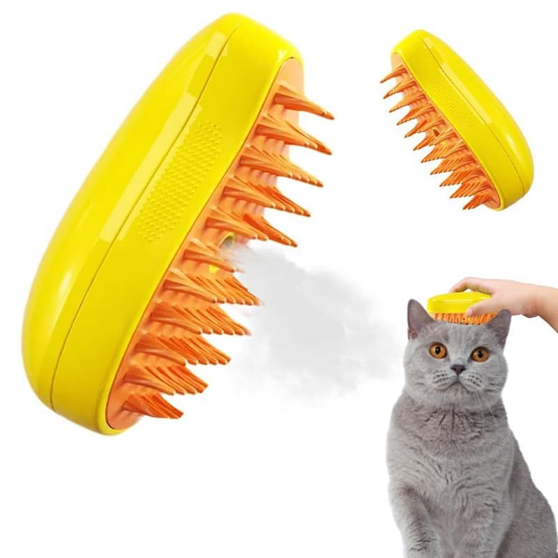 3 in 1 Steamy Cat Brush - Upgraded Multifunctional Pet Grooming Tool with Self-Cleaning Steam for Massage, Detangling & Removing Loose Hair - Perfect for Long/Short Haired Cats at Home or Professional Grooming