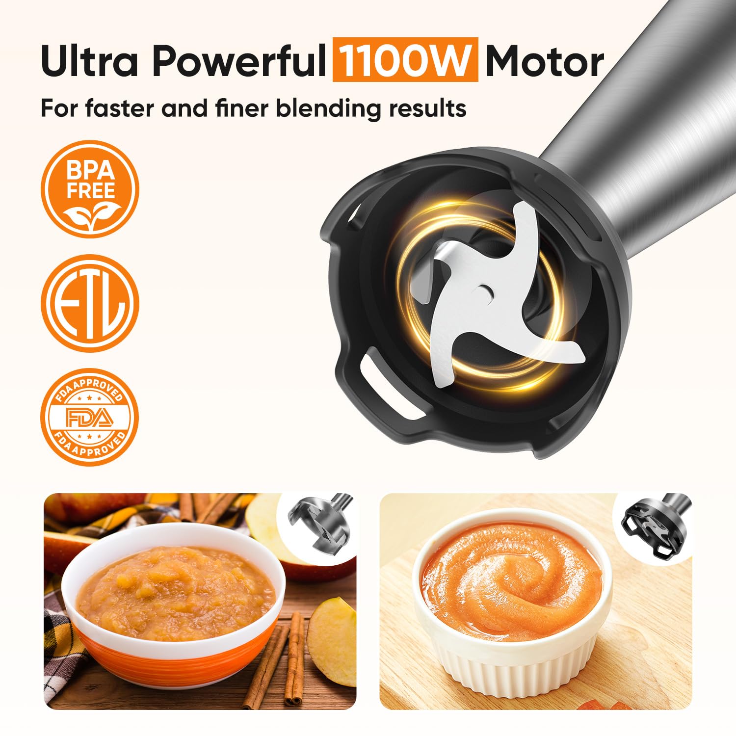 1100W Immersion Blender Handheld - 3-in-1 Corded Stick Blender with Whisk & Milk Frother Attachments, Variable Speed Trigger Control for Soup, Smoothie, Puree - Perfect for Kitchen, Baby Food & Professional Cooking