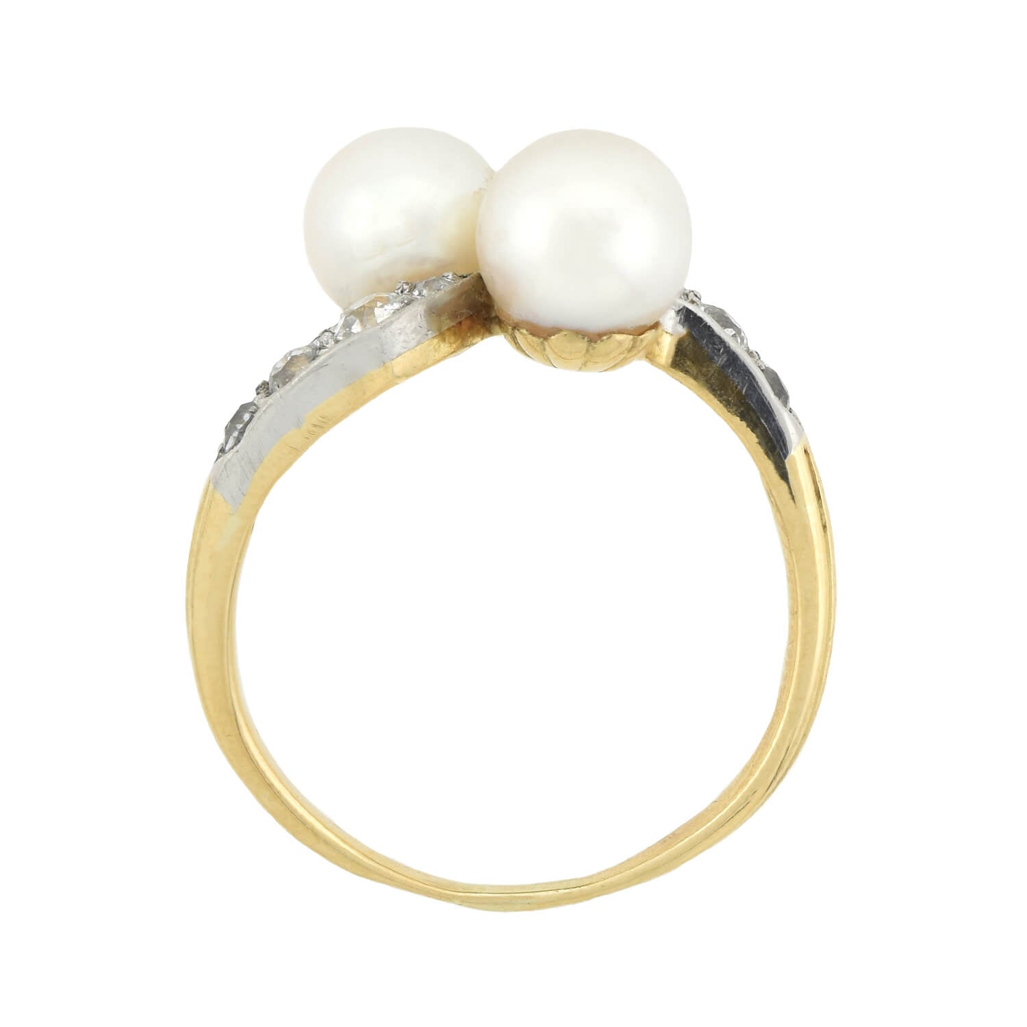 Edwardian 14kt Gold & Platinum Diamond and Natural Pearl Bypass Ring - Vintage Bridal Jewelry, Wedding Band, Anniversary Gift for Her