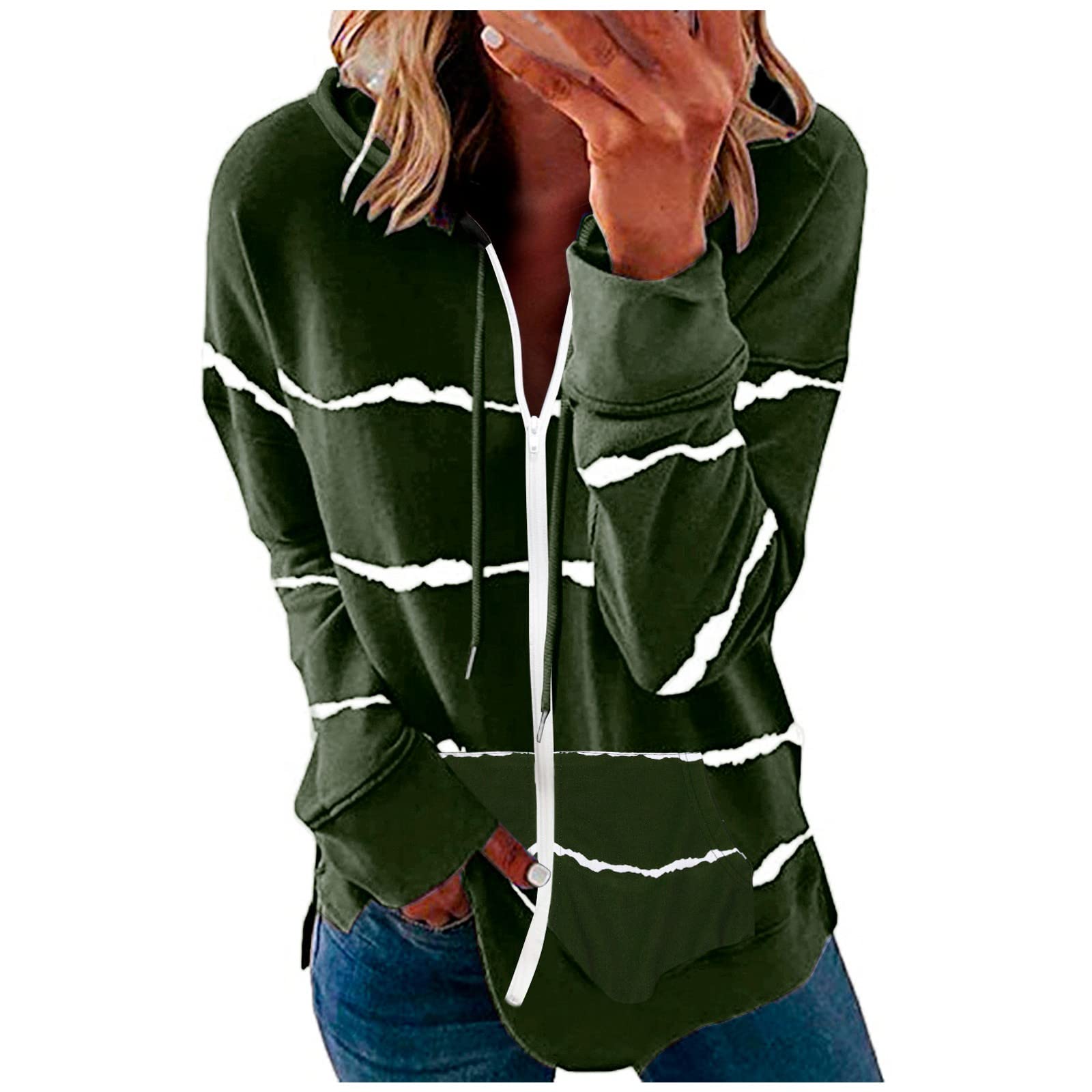 VISLINDU Women's Lightweight Zip Up Hoodie Sweatshirt - Long Sleeve Full Zip Jacket with Drawstring & Pockets for Casual Wear, Gym, Running, and Outdoor Activities