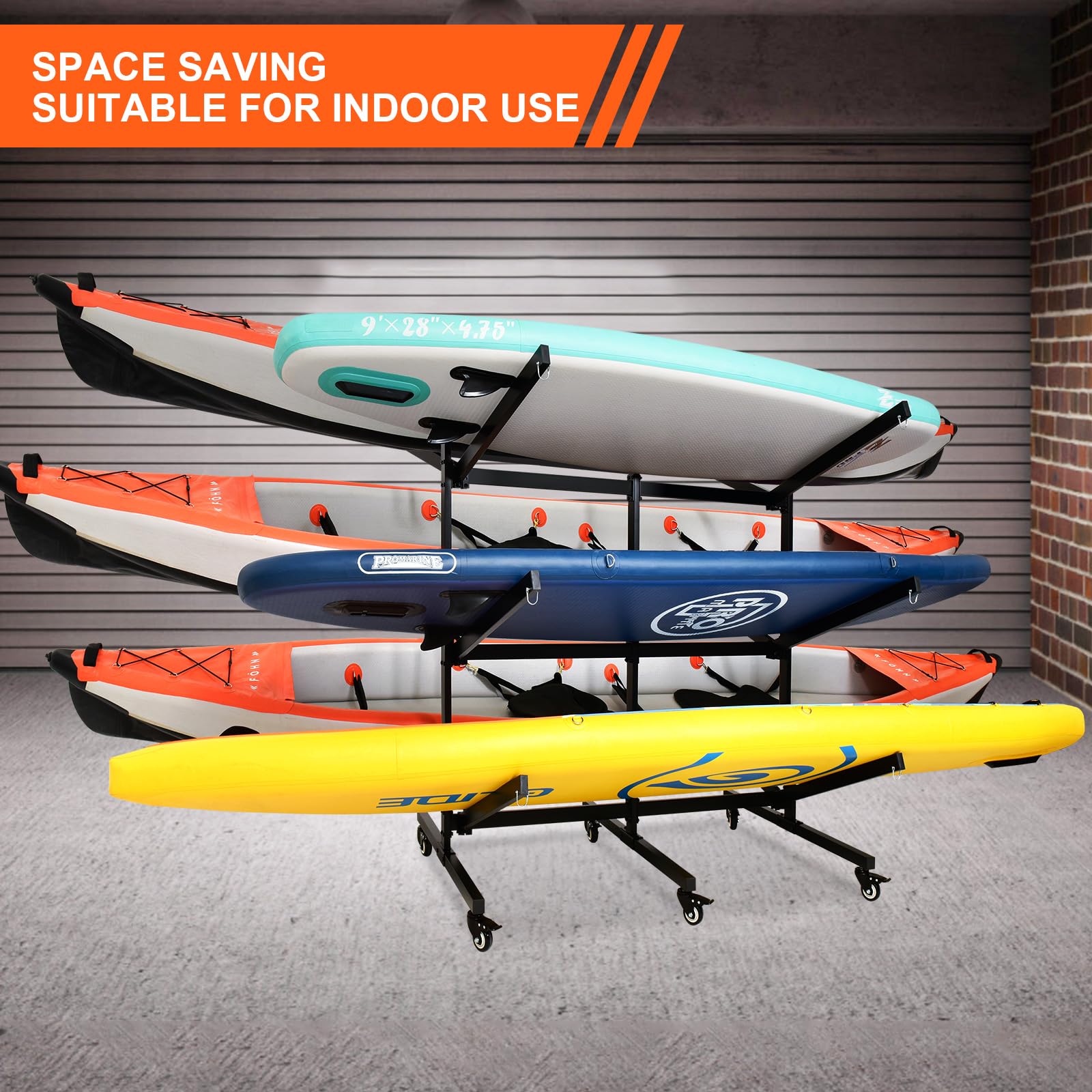 **Heavy-Duty Kayak Stand & Storage Rack – Holds 6 Kayaks, SUPs, Canoes – 400 LB Capacity with Wheels for Easy Transport – Garage & Outdoor Storage Solution – Includes Kayak Paddle Holder – Perfect for RV, Backyard, Dock & Marina Organization**