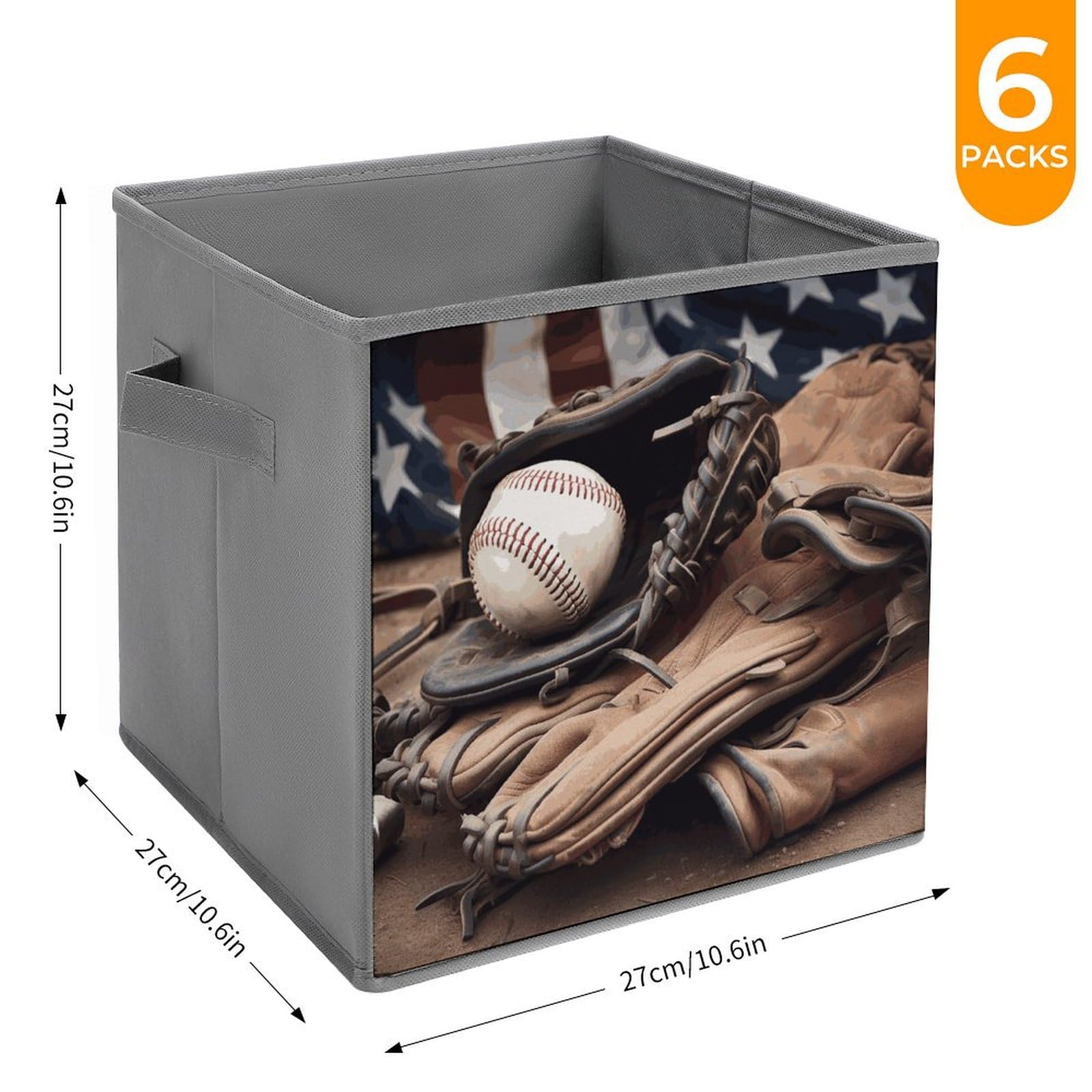 6-Pack Collapsible Storage Bins for Baseball Equipment - Printed Foldable Organizer Baskets with Handles - Multi-Purpose Storage Boxes for Shelves, Closet, Garage & Home Organization (Perfect for Sports Gear, Toys & Household Items)