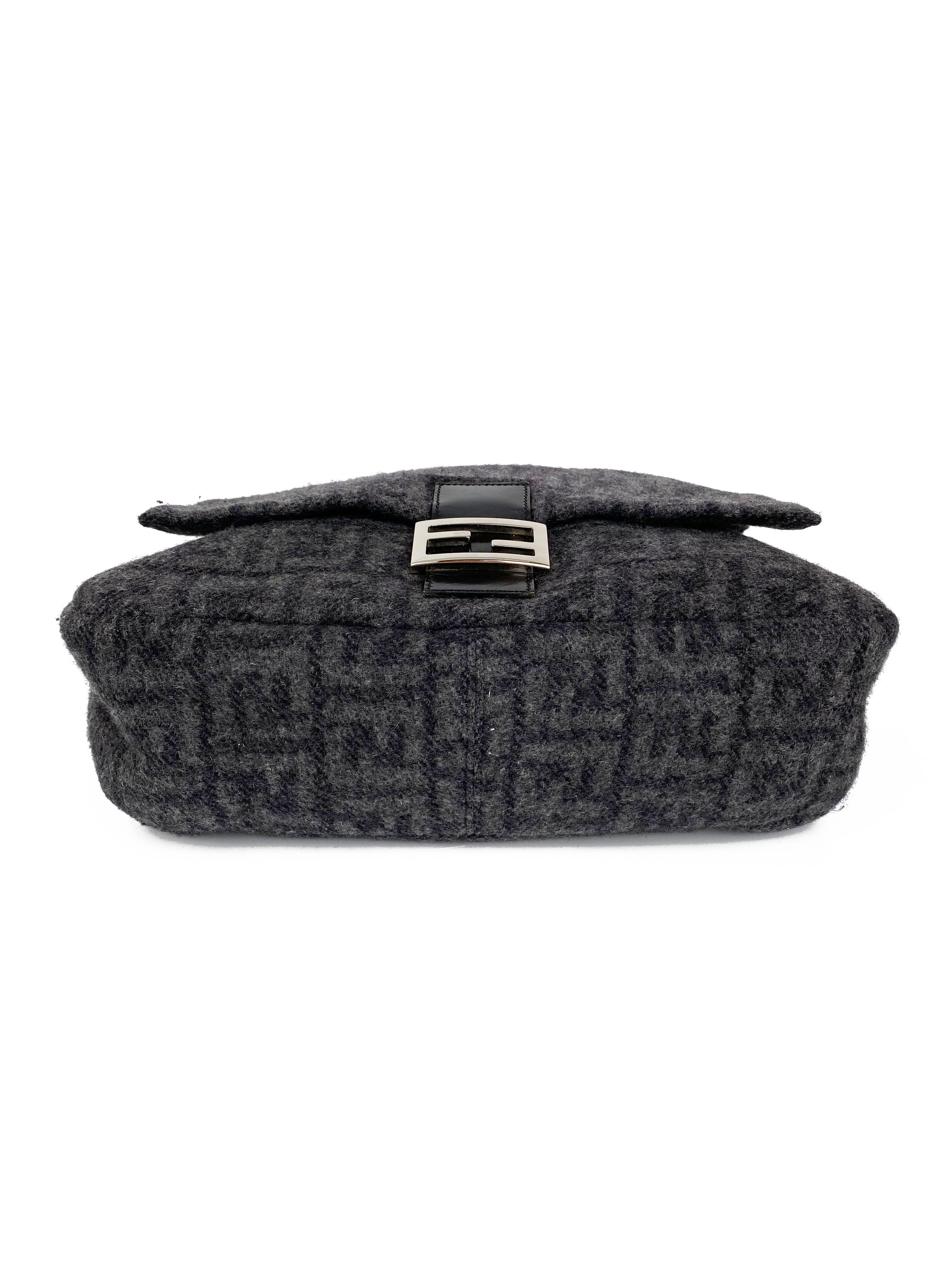Fendi Black Wool Baguette Bag - Luxury Designer Shoulder Purse for Women | Perfect for Evening Parties, Date Nights & Special Occasions