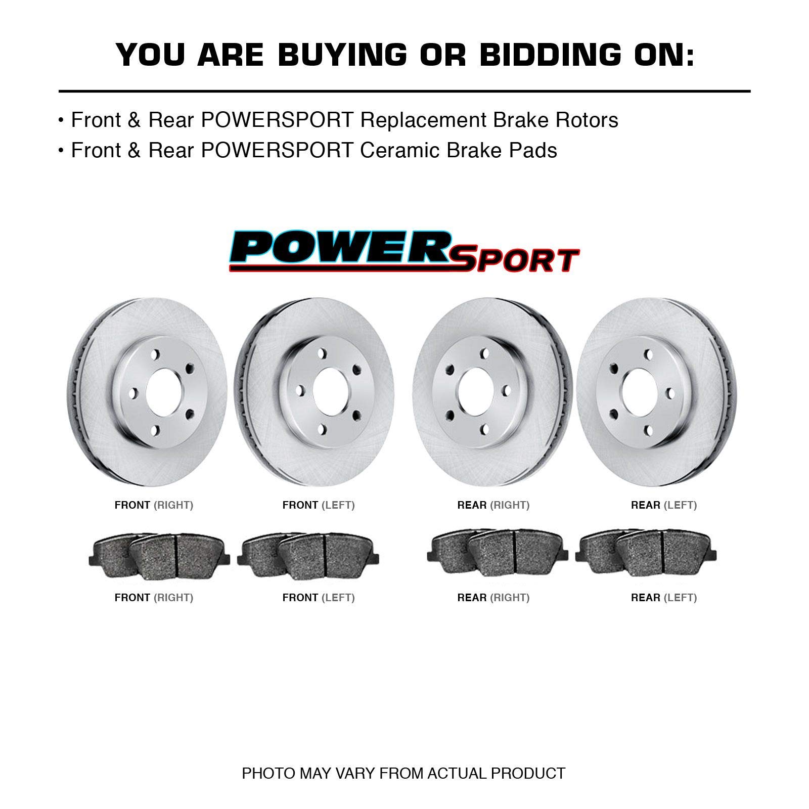 PowerSport Front & Rear Brake Pads and Rotors Kit - Semi-Metallic Brake System for 1992-1994 Acura Vigor | High-Performance Braking for Daily Commuting & Sport Driving