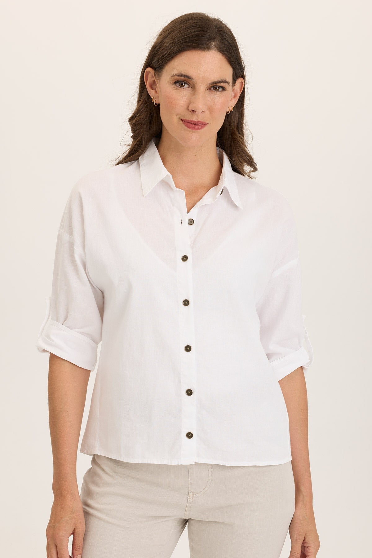 Carrie Linen 3/4 Sleeve Button Up Shirt for Women - Breathable Summer Blouse for Office, Casual & Travel Wear