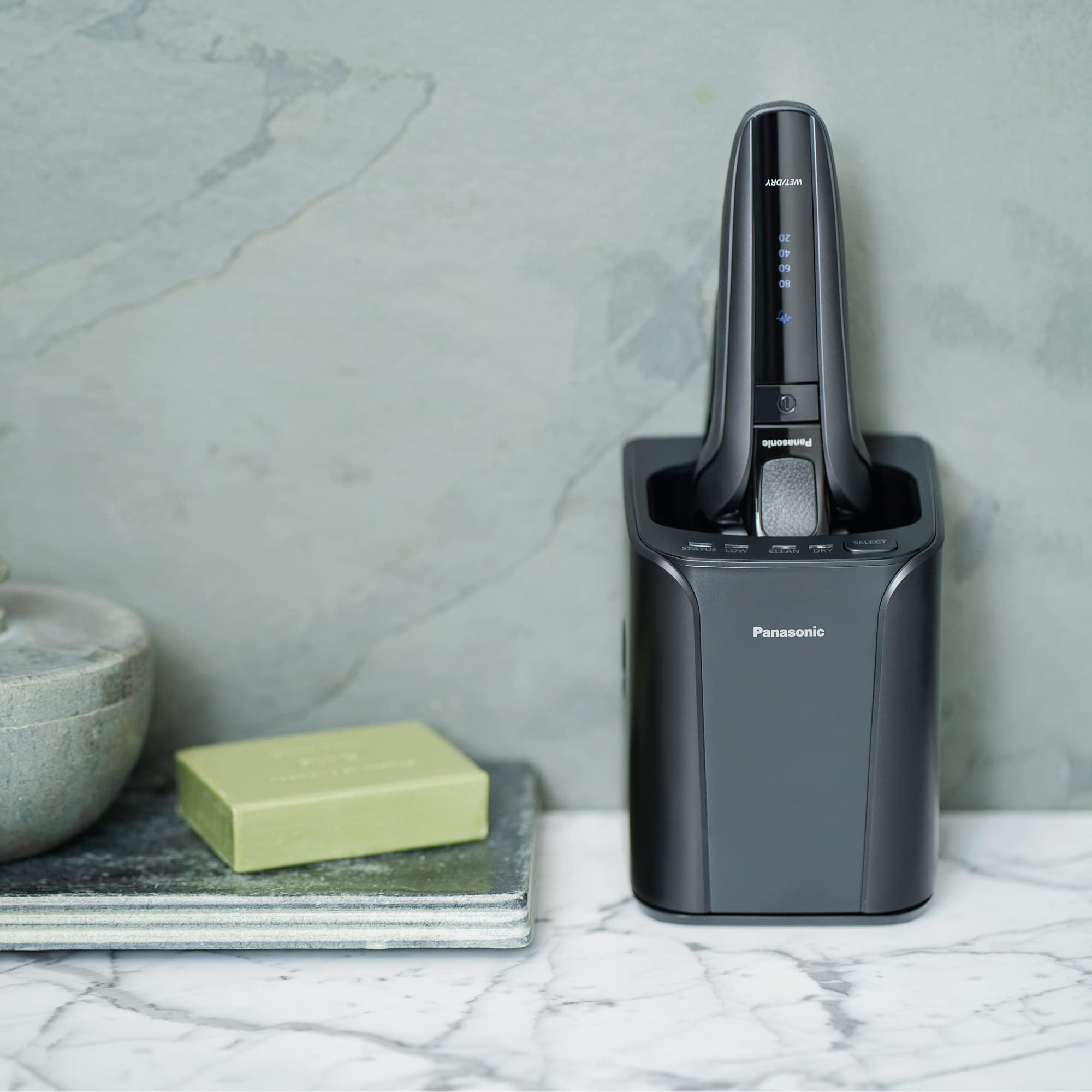 Panasonic ES-LV9U Premium 5-Blade Wet & Dry Electric Razor for Men - Black Shaver with Cleaning & Charging Station - Ultra Close & Comfortable Shave - UK 2-Pin Plug - Perfect for Travel, Home & Office Use