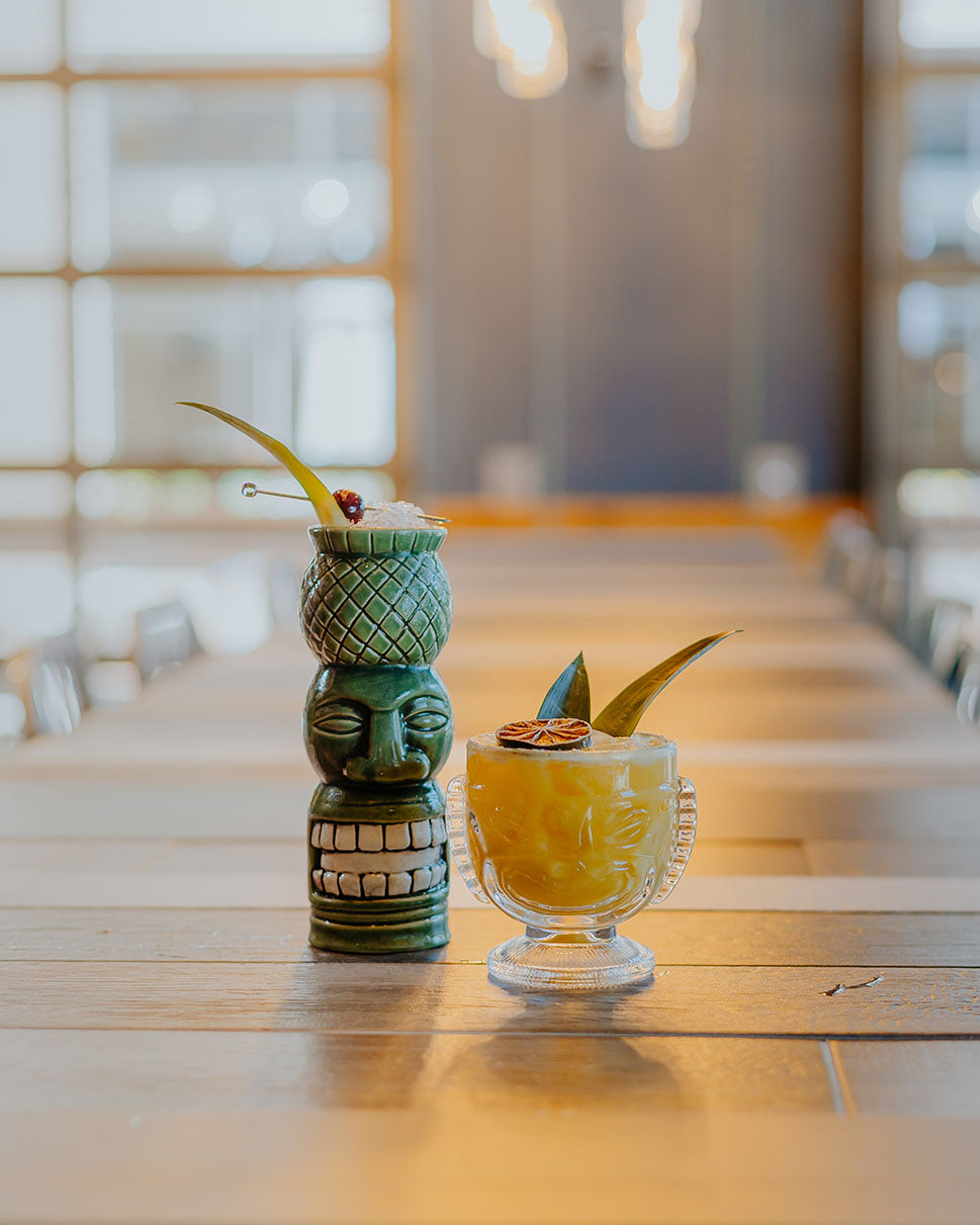 BarConic® 16 oz Double Sided Happy/Sad Tiki Glass - Fun Themed Drinking Cup for Tropical Parties, Luau Events & Summer Cocktails