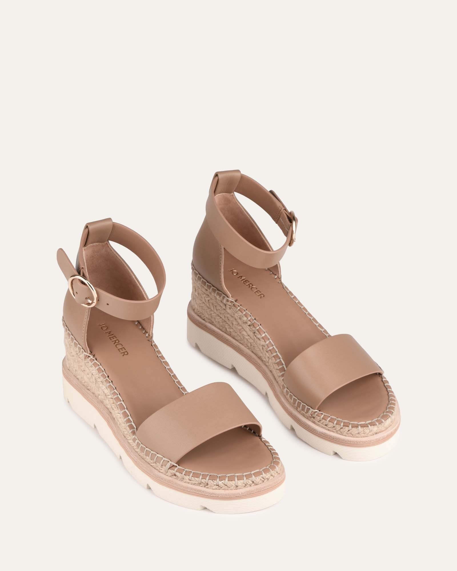Kelly Women's Tan Leather Mid Heel Wedge Sandals - Comfortable & Stylish for Work, Parties & Summer Outings