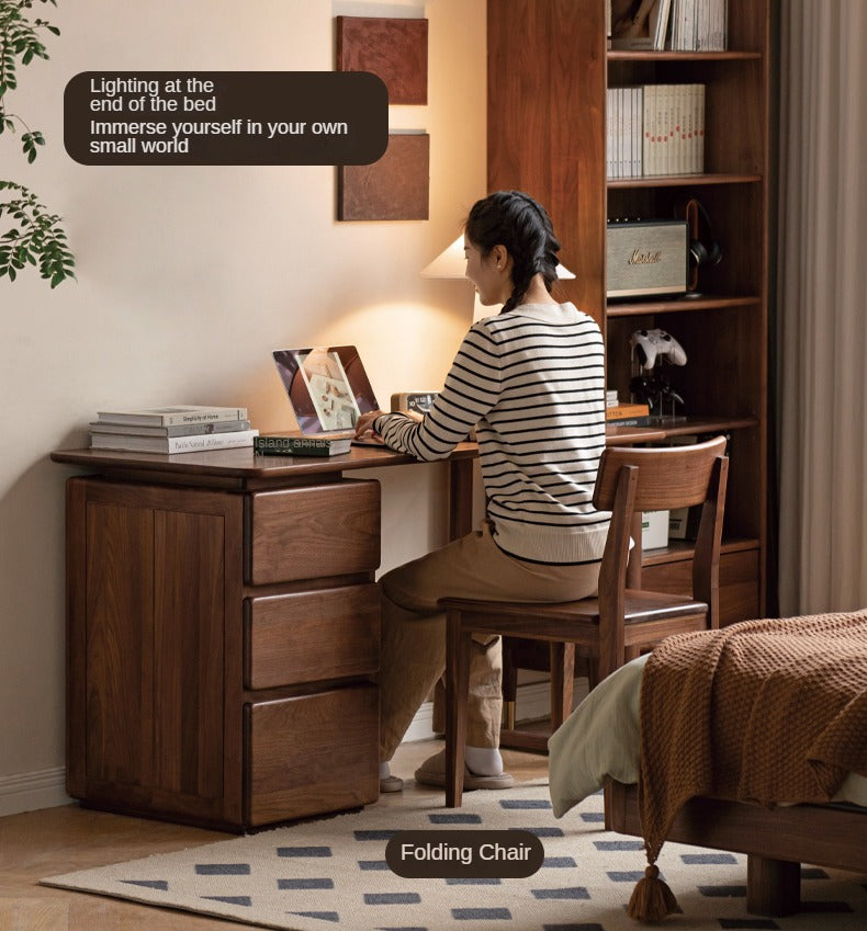 Premium Black Walnut & Ash Solid Wood Desk with 3 Drawers - Modern Home Office Writing Table for Study, Work & Remote Workspace