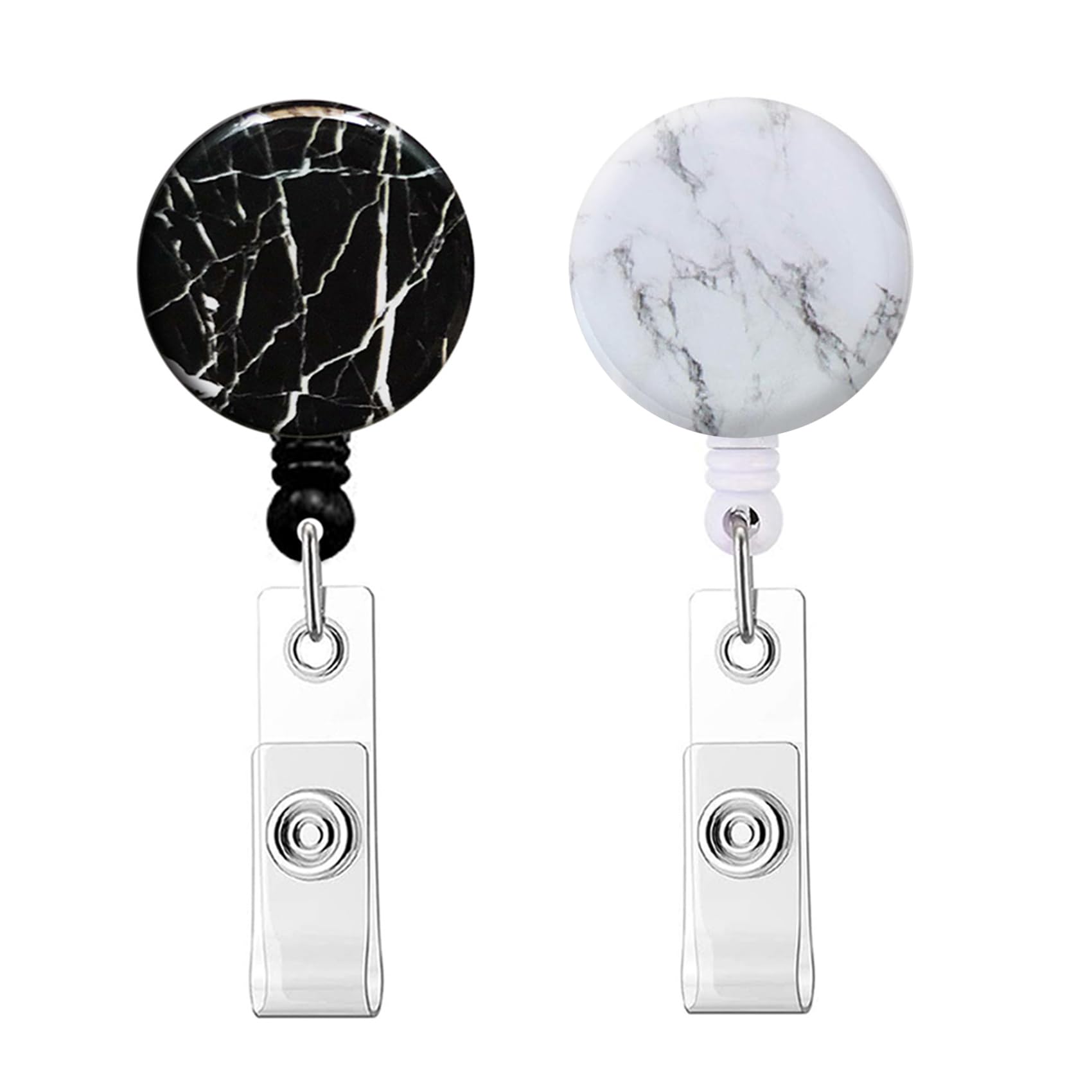 Retractable Badge Holder for Nurses - Adjustable ID Card Reel with Alligator Clip, Cute Badge Clip for Work (Marble White & Black) - Perfect for Hospitals, Schools, Offices & Conventions