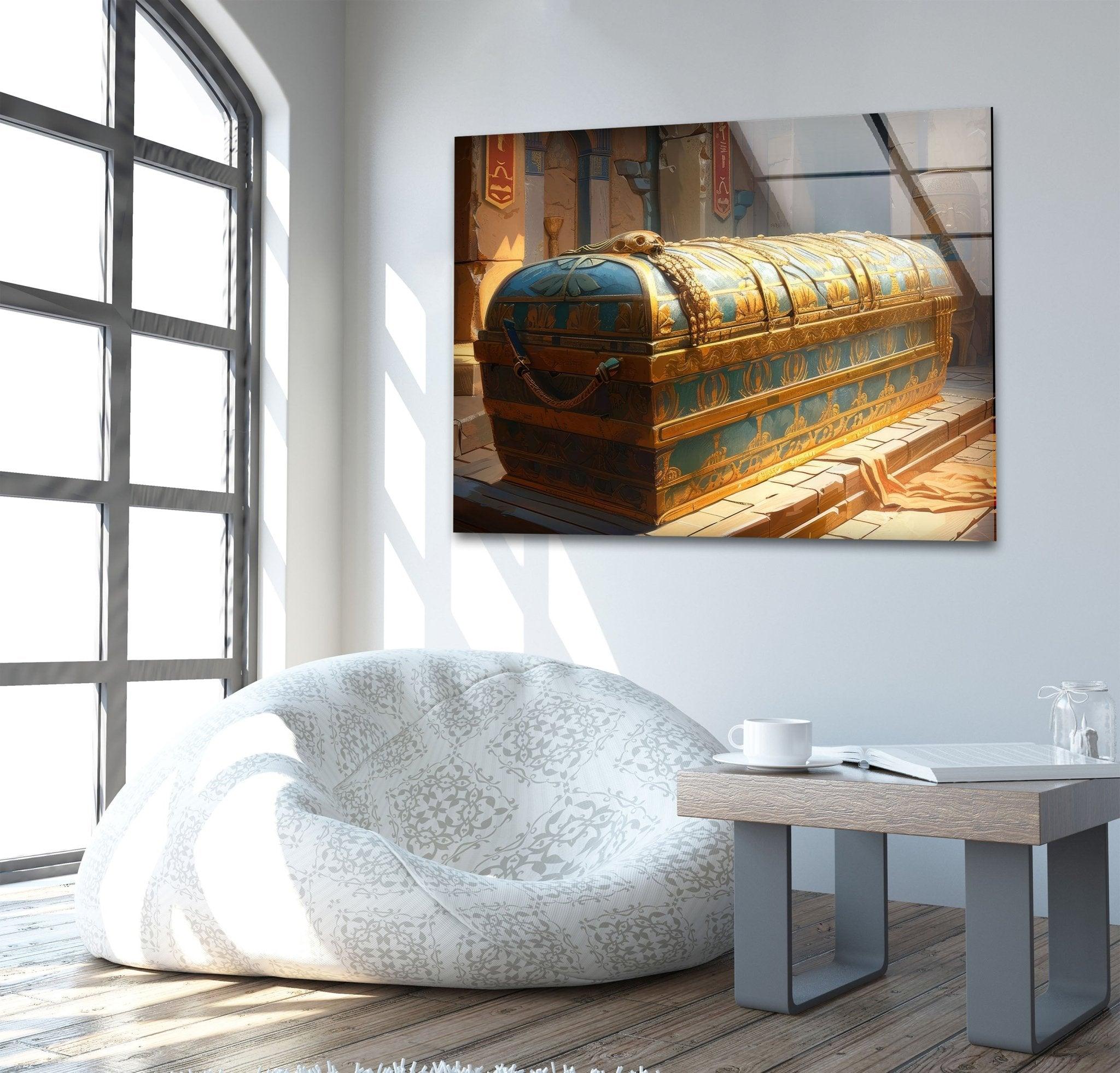 Ancient Pharaoh Tomb Glass Wall Art - Egyptian Pharaoh Decor for Home & Office - Perfect for Living Room, Bedroom, or Office Wall Decor