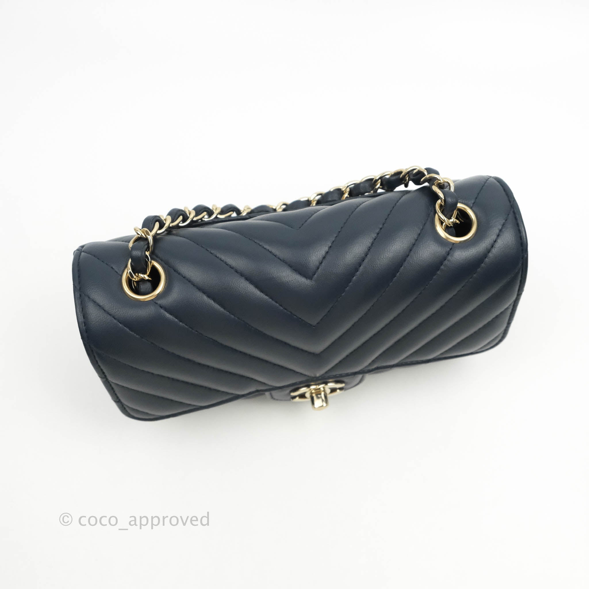 Chanel Chevron Mini Rectangular Flap Bag in Navy Lambskin Leather with Gold Hardware - Luxury Crossbody Purse for Women, Perfect for Date Night & Special Occasions