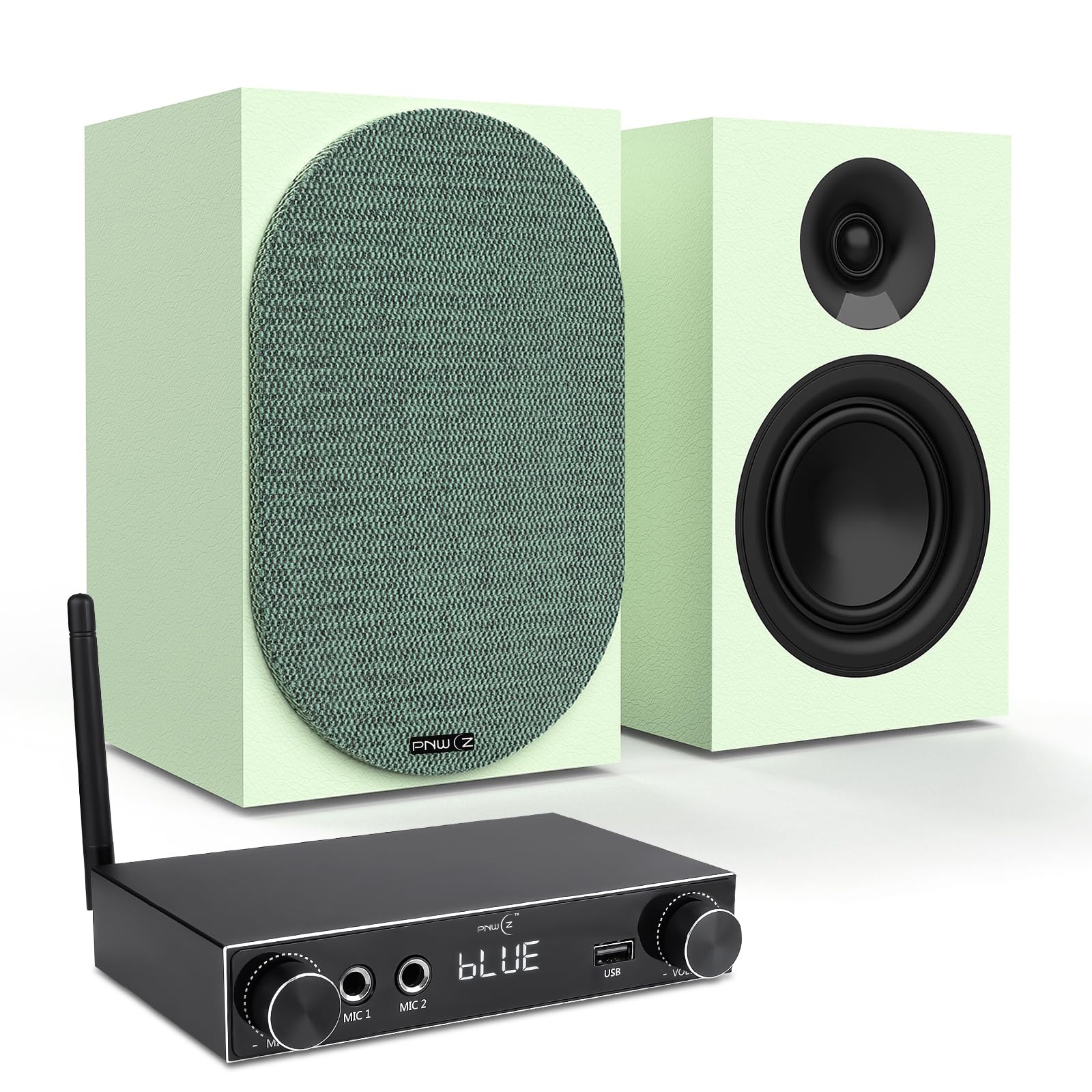 Premium Passive Bookshelf Speakers with Detachable Magnetic Grille & Hi-Fi Amplifier | Studio-Grade Audio for Vinyl, TV, Wireless Streaming | Avocado Green Finish | Perfect for Home Theater, Music Studio & Living Room Decor