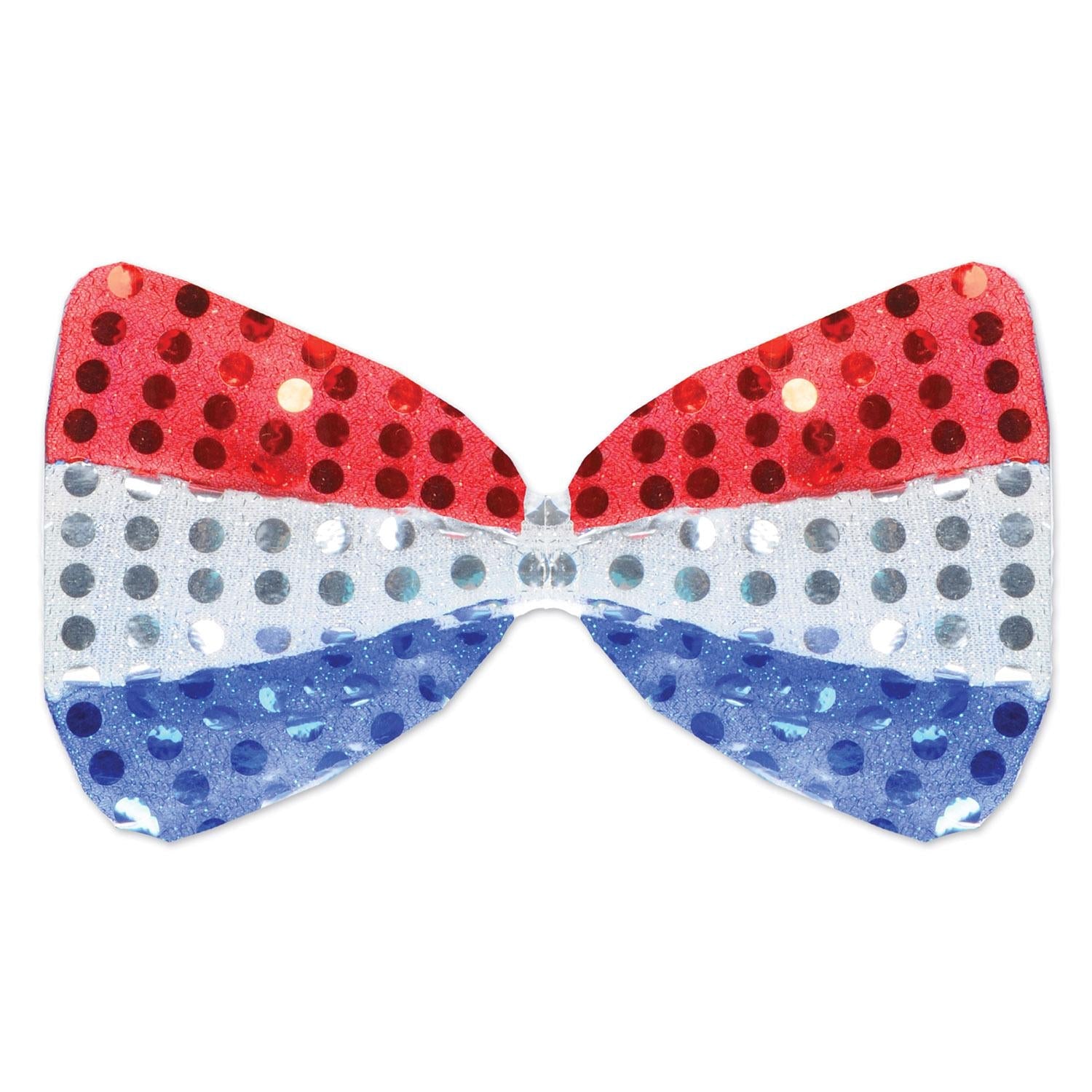 12 Pack Beistle Glitz 'N Gleam Bow Tie Set - Red, Silver, Blue Party Accessories for Weddings, Birthdays & Special Events