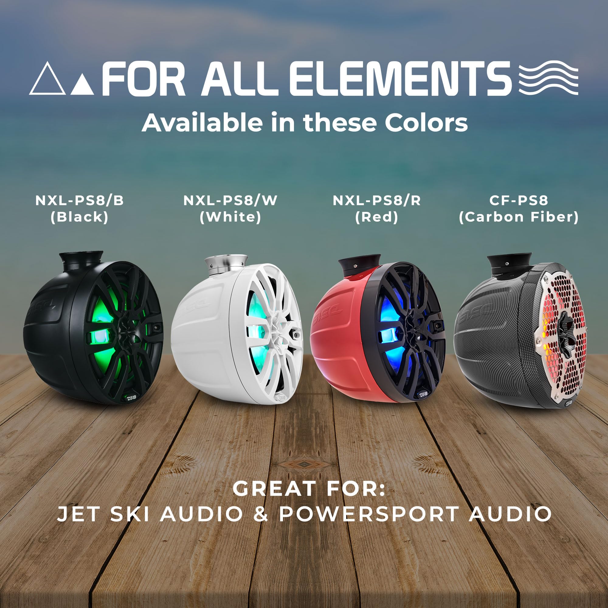 DS18 CF-PS8 2-Way Wakeboard Tower Speakers with Integrated RGB Lights - 375 MAX - Perfect for Jet Skis, ATV, UTV, Jeep, Side by Side, Marine, RZR - Ideal for Boating, Off-Road Adventures, and Outdoor Parties