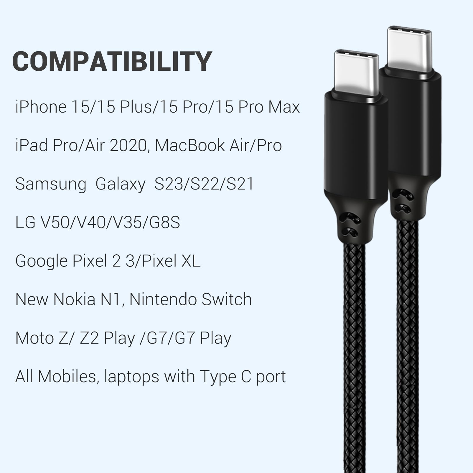 240W USB C to USB C Cable 1FT Short Fast Charging Cord - Compatible with iPhone 15 Pro/15 Plus/15 Pro Max, MacBook Pro/Air, iPad Pro/Air, Dell XPS - Perfect for Home, Office & Travel Charging