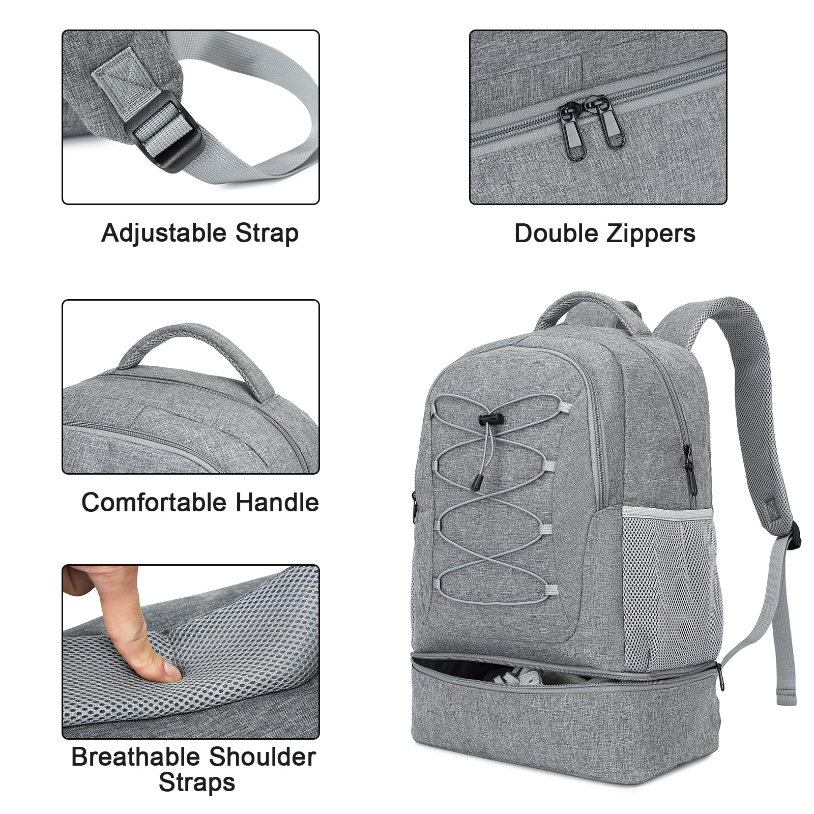 seyfocnia Gym & Travel Backpack for Men & Women - Lightweight Water-Resistant Sports Backpack with Shoe Compartment - Perfect for Workout, Travel & Daily Use - Casual Daypack in Grey