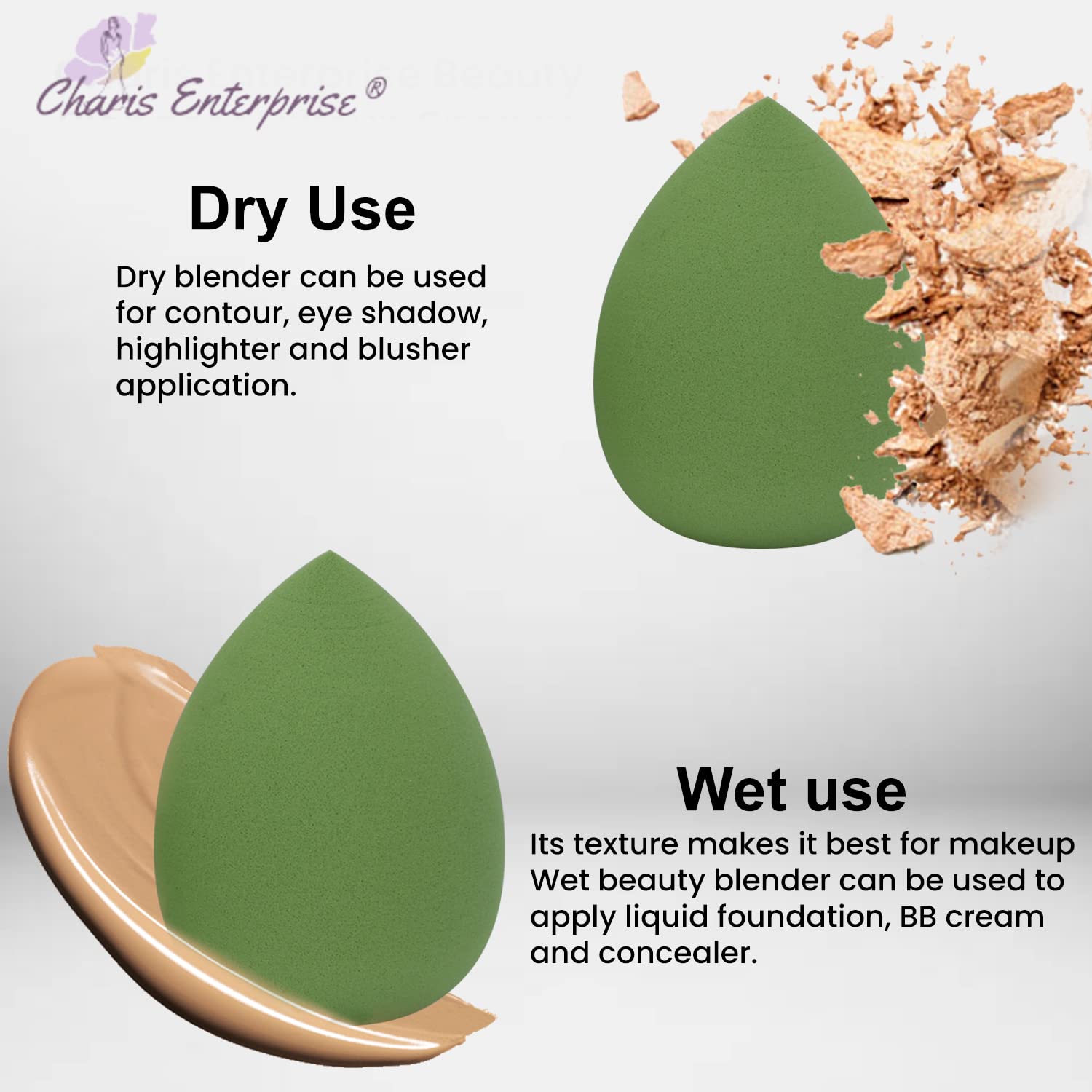 Charis Enterprise Blender Sponge 4-Piece Set with Storage Box - Premium Makeup Sponge for Flawless Foundation Application - Perfect for Professional Makeup Artists and Home Beauty Routines
