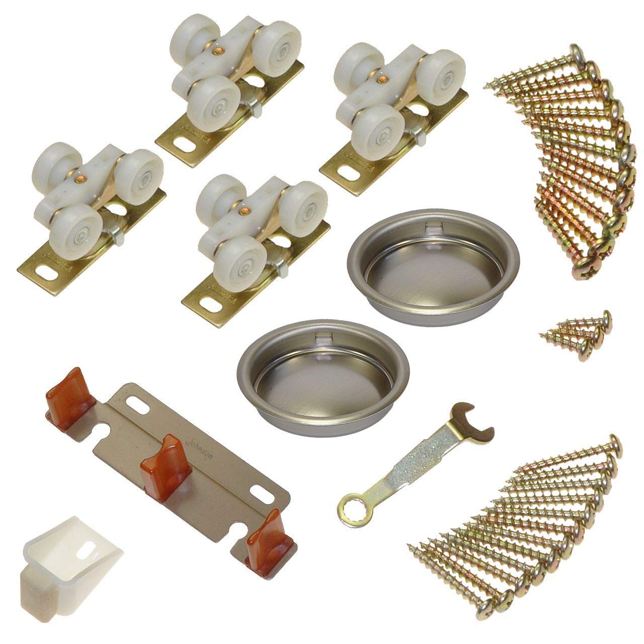 Johnson Hardware 134F Sliding Bypass Door Hardware Kit - 96 Inch 4-Door System for Closet, Wardrobe & Room Dividers | Smooth Gliding & Space-Saving Solution