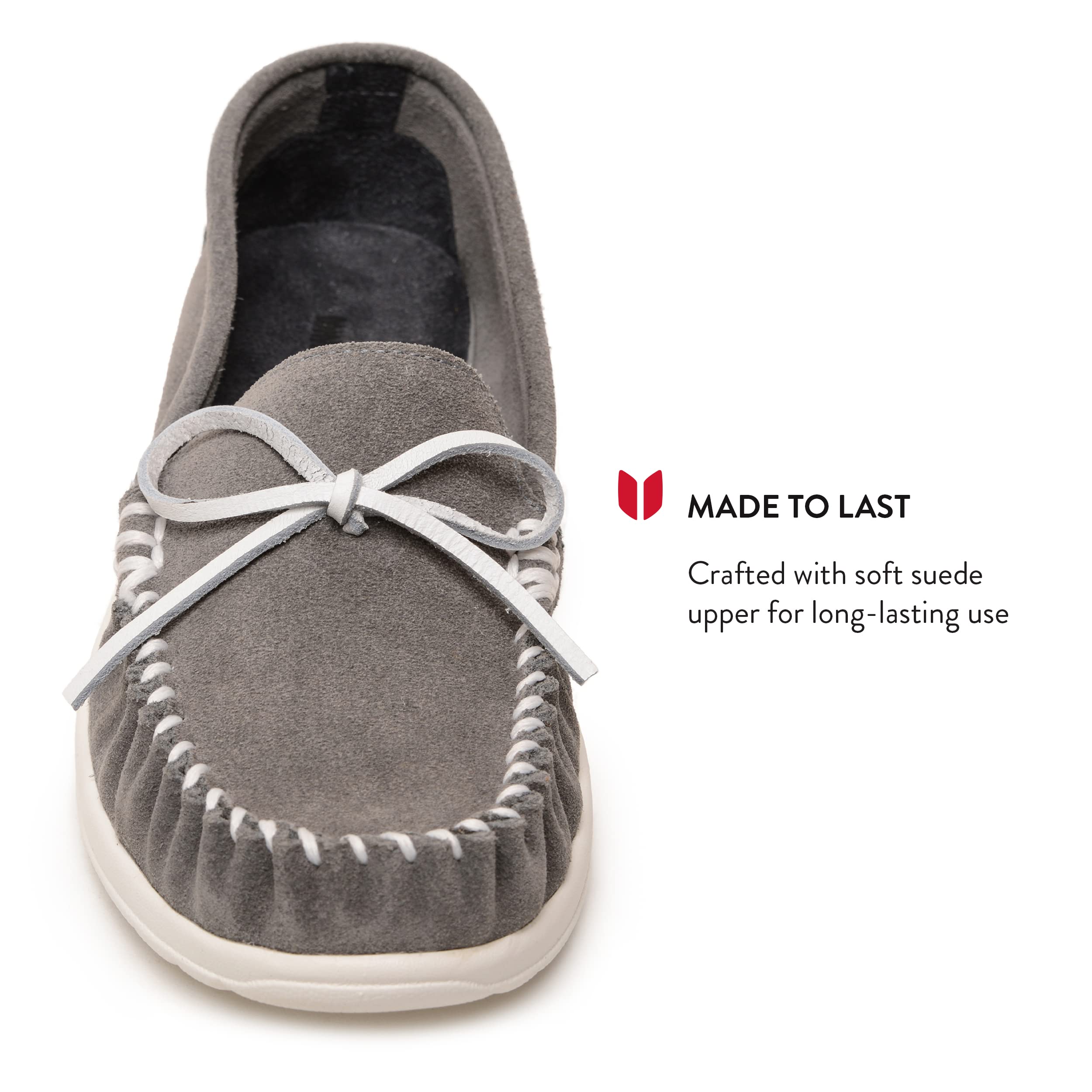 Minnetonka Scout Women’s Suede Loafers - Soft Leather Slip-On Shoes with Memory Foam Insoles & Rubber Soles for Comfort - Casual Everyday Wear for Work, Travel & Outings