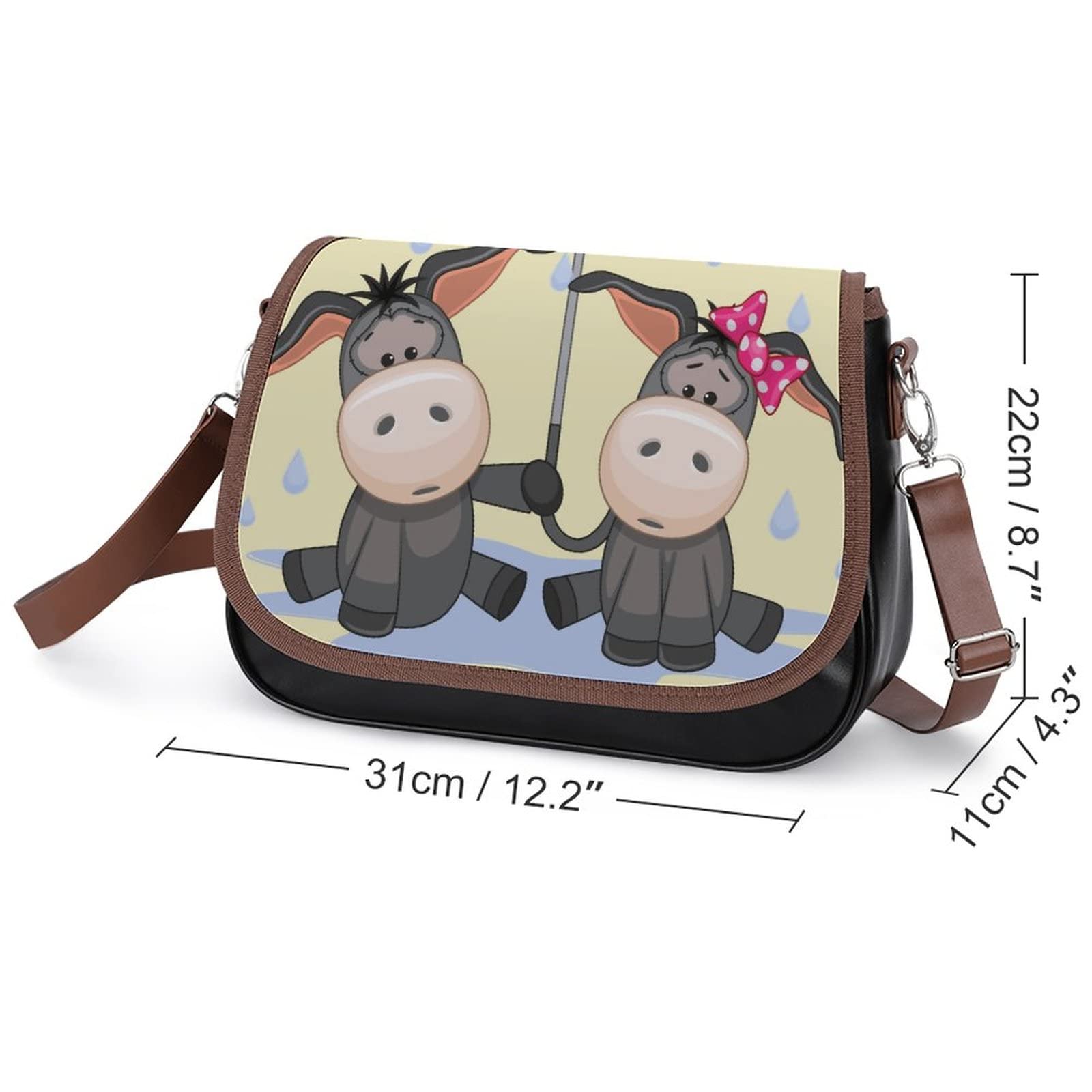 Stylish Printed Crossbody Shoulder Bag for Women - PU Leather Designer Satchel with Cute Donkey Rain Cartoon Pattern | Perfect for Travel, Shopping & Daily Use