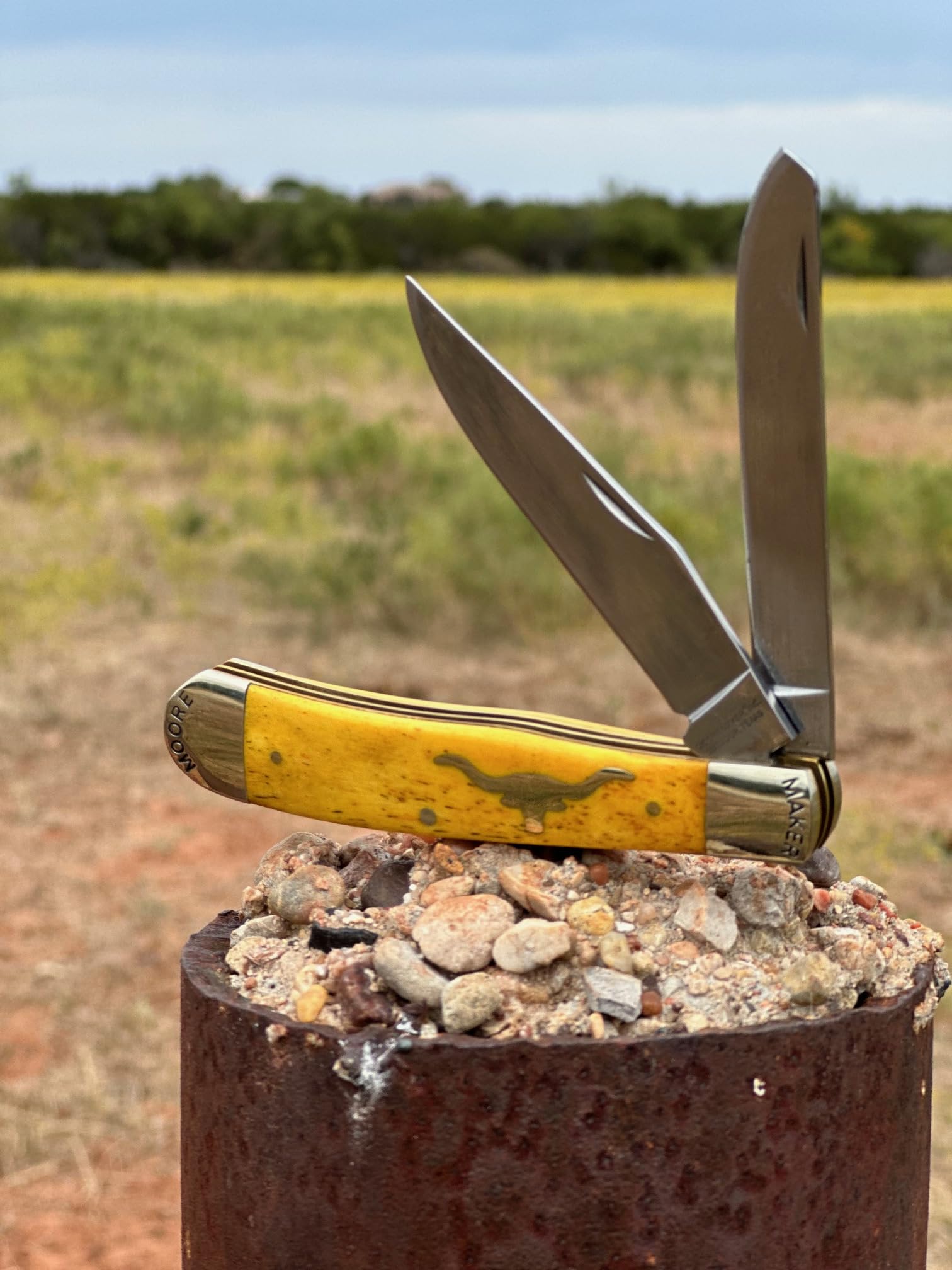 Moore Maker Inc. Long Horn Steer Trapper 5202LH - Premium Stainless Steel Pocket Knife with Genuine Bone Handle - Perfect for Hunting, Camping & Outdoor Adventures