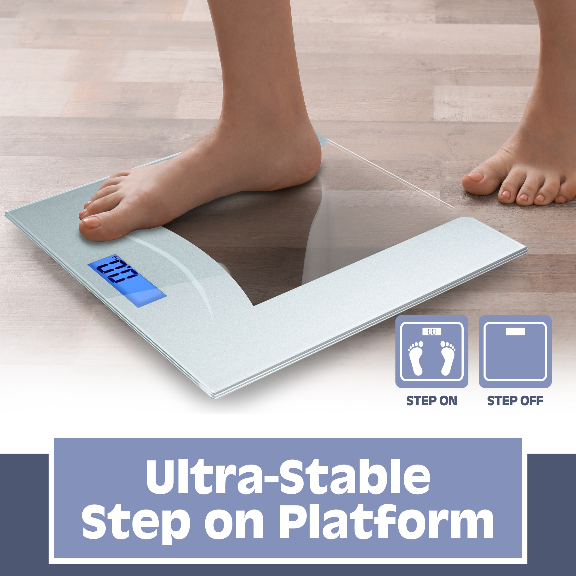 Smart Digital Bathroom Scale - Ultra Thin Auto Step-On Body Weight Scale with Silver Glass Platform | Perfect for Home Gym, Bathroom & Health Tracking