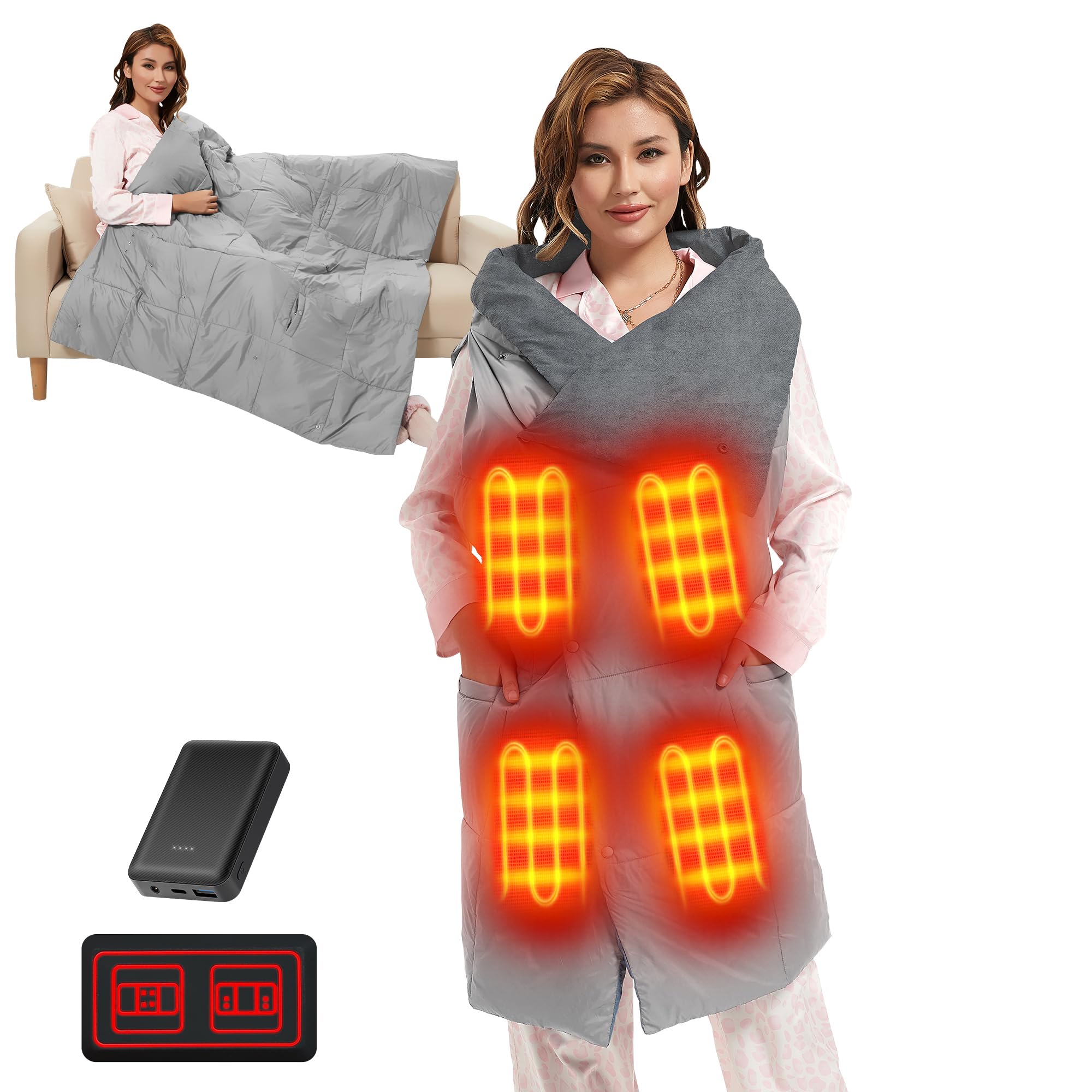 7.4V USB Electric Heated Blanket - Battery Operated Portable Wireless Heating Shawl for Outdoor Camping, Travel & Home Use
