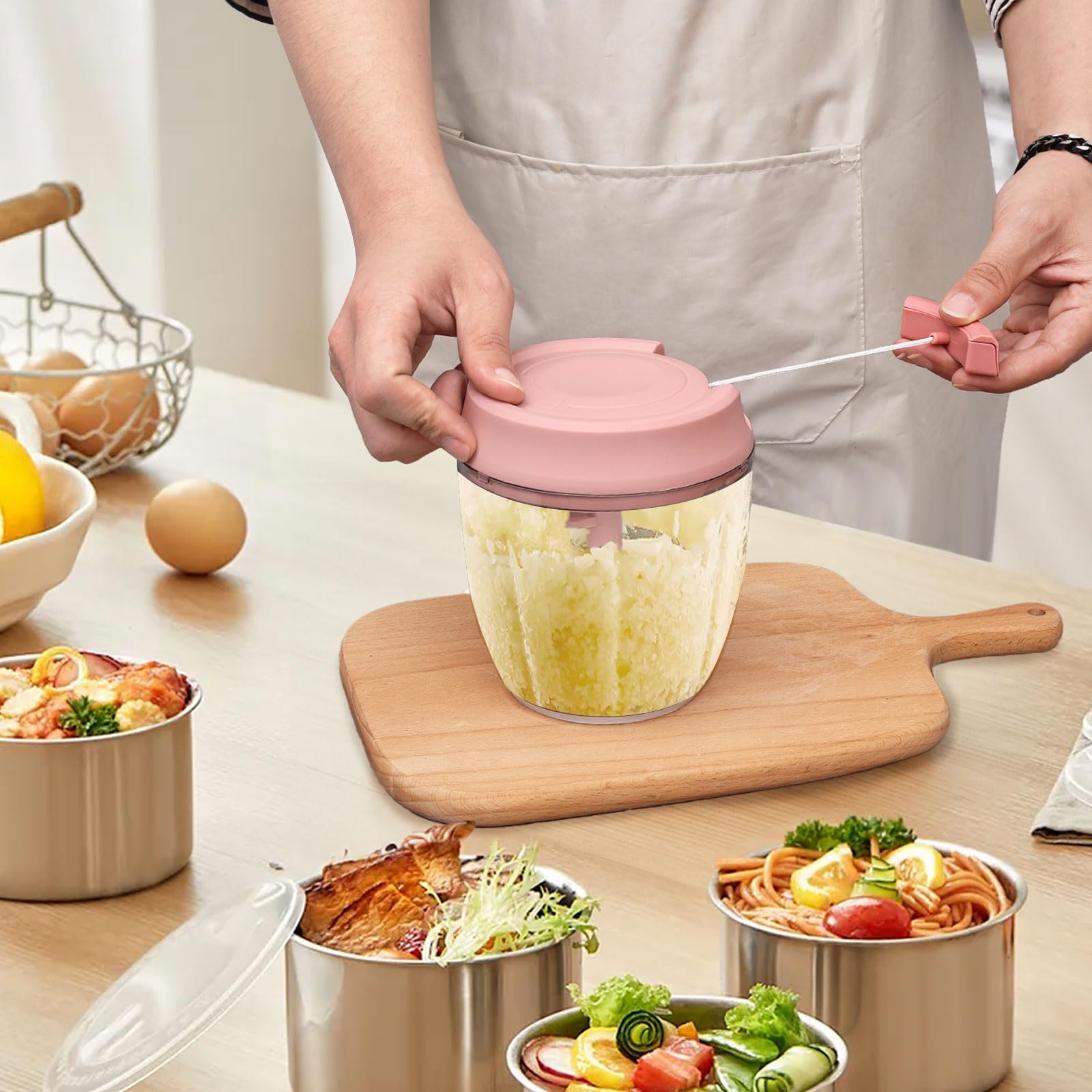 Premium Manual Food Chopper - 900ML Vegetable Cutter for Onions, Garlic, Herbs & Veggies - Kitchen Dicer Grinder with Container - Perfect for Meal Prep, Salads & Cooking