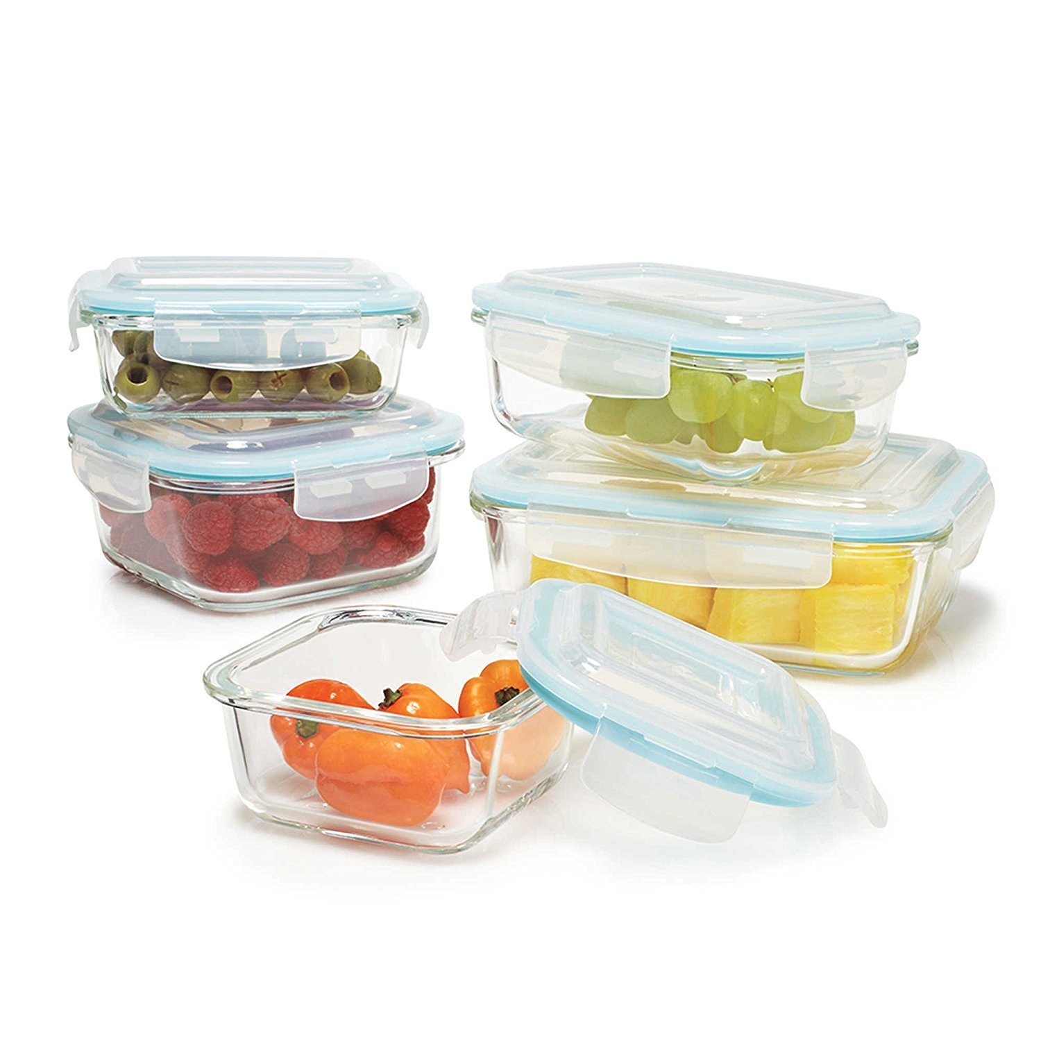 10-Piece Glass Food Storage Container Set with Airtight Locking Lids - BPA-Free, Microwave & Freezer Safe - Perfect for Meal Prep, Leftovers & Pantry Organization