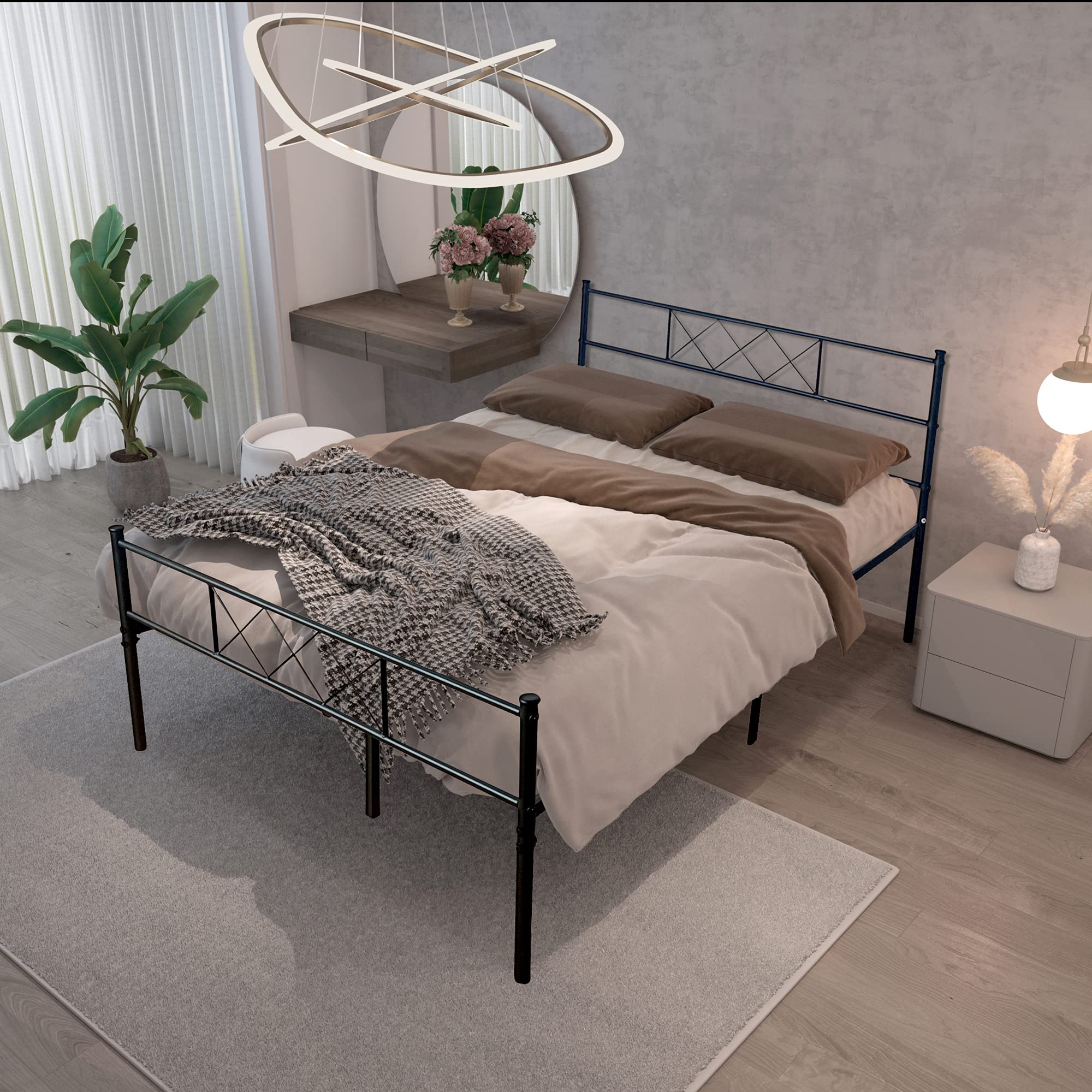 Vintage Metal Platform Bed Frame with Headboard & Footboard - Full Size Mattress Foundation, Easy Assembly for Bedroom, Guest Room & Dorm