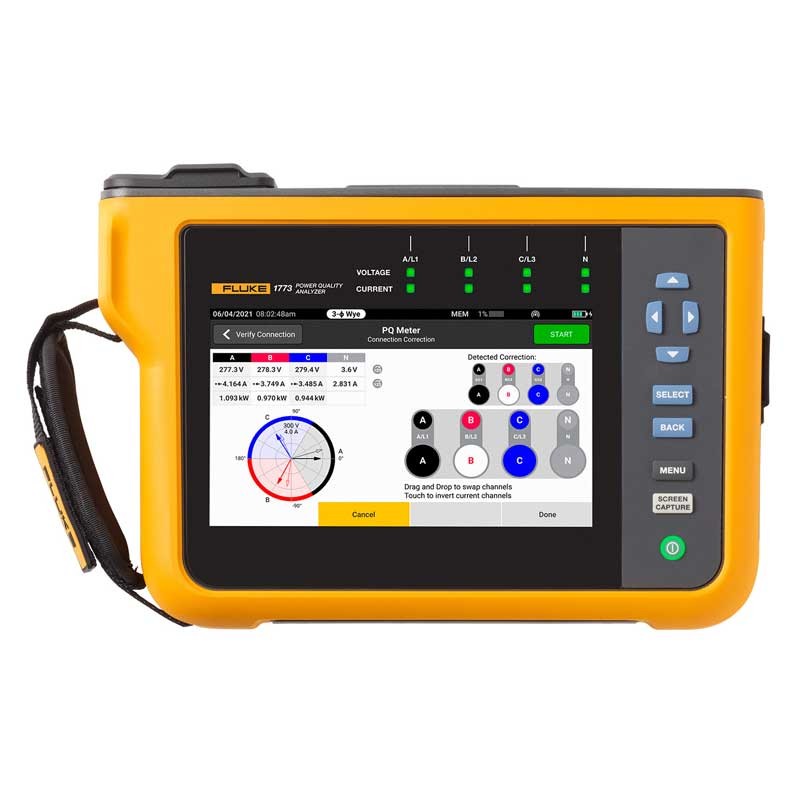 Fluke 1773 Basic Power Quality Analyzer - 3-Phase Electrical Tester for Voltage, Current & Harmonics (Model 5272757) - Perfect for Industrial Maintenance, Energy Audits & HVAC System Monitoring