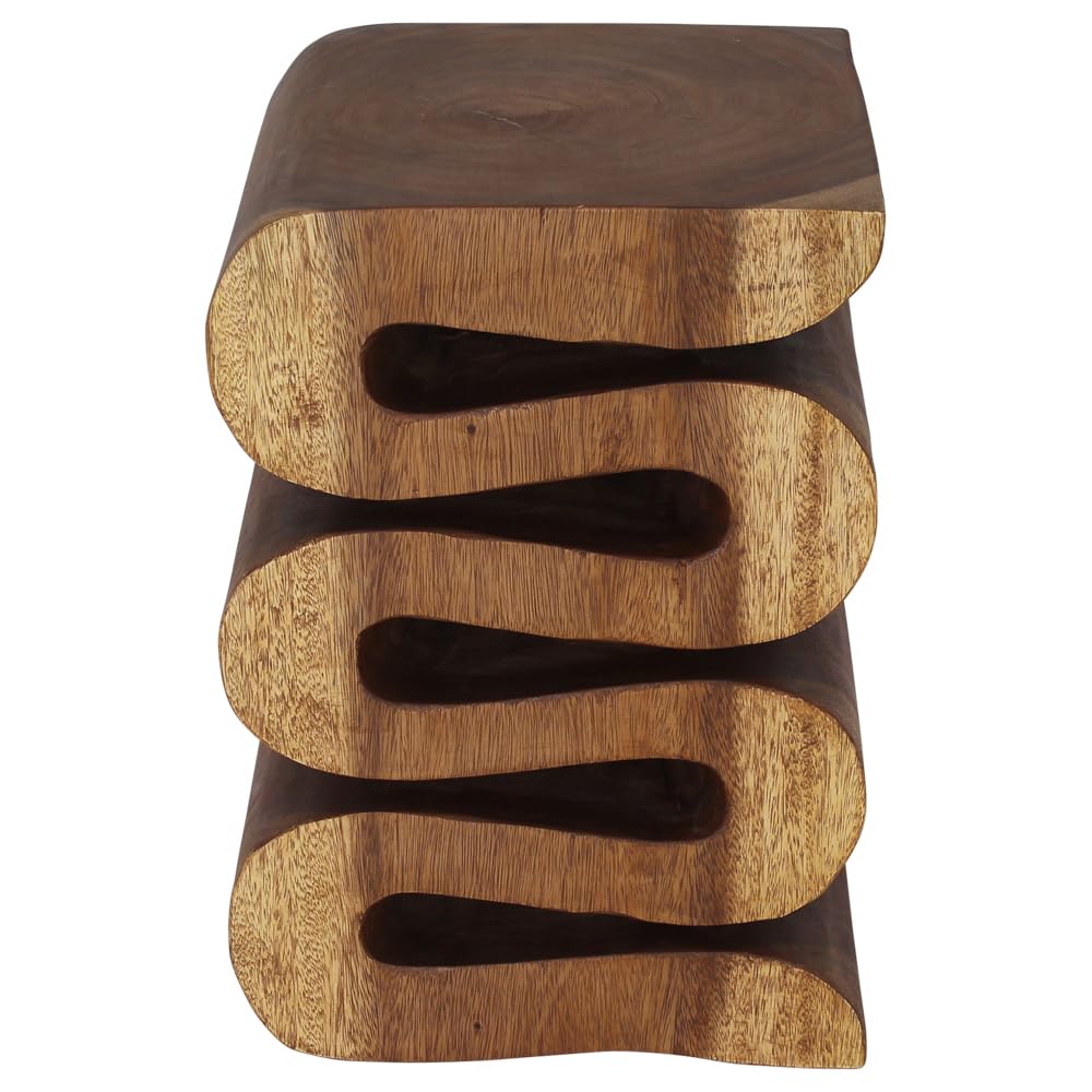 Haussmann® Wood Wave Verve Accent Snake Table - 14x14x20 Inches - Handcrafted Walnut Oil Finish - Modern Side Table for Living Room, Bedroom & Office Decor