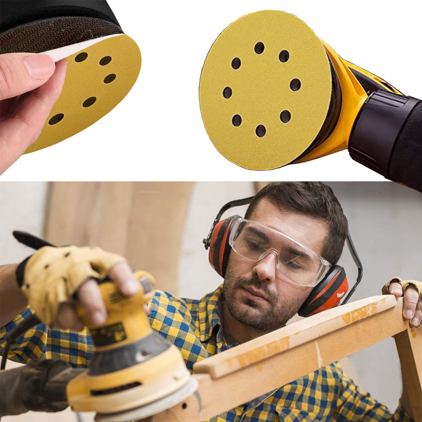5 Inch 8 Hole Hook and Loop Orbital Sander Backing Pad - Replacement for Dewalt DWE64233 & N329079 - Includes 20pcs 220 Grit Sanding Discs - Perfect for Woodworking, Furniture Refinishing, and DIY Home Projects