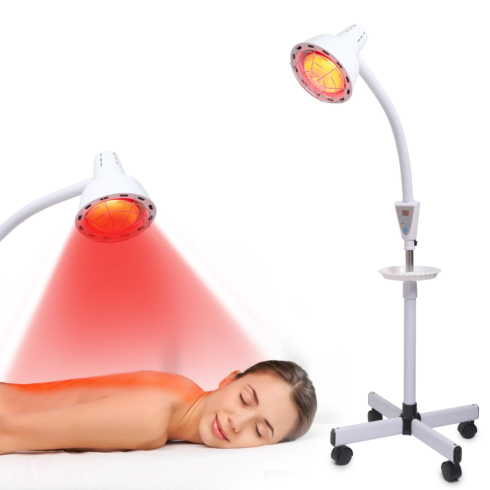 275W Red Near Infrared Heat Lamp Therapy for Joint Pain & Muscle Relief - Adjustable Standing Light with White Base - Perfect for Home Physical Therapy, Recovery & Wellness
