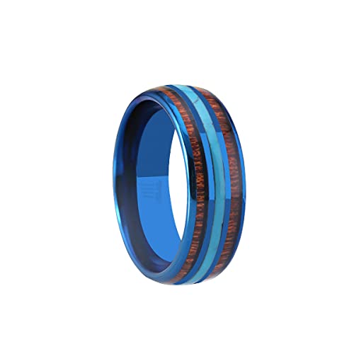 Blue Koa Wood & Tungsten Wedding Band with Turquoise Inlay - 8mm Comfort Fit Men's Ring - Anniversary Gift for Him - Perfect for Weddings, Engagements & Special Occasions