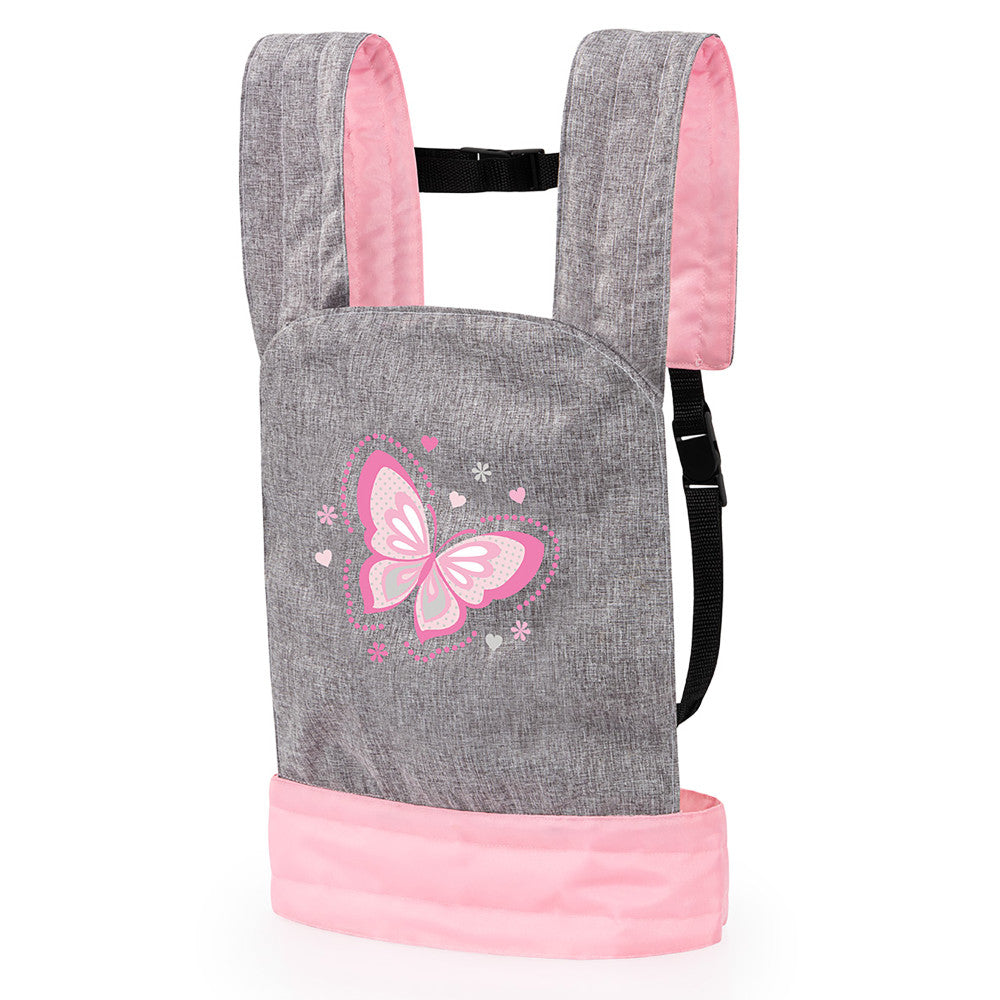 Bayer Design Adjustable Comfort Doll Carrier for Kids - Grey, Pink, Butterfly Print | Perfect for Pretend Play, Travel & Outdoor Adventures