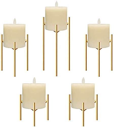 Brkioghte Set of 5 Gold Flameless Pillar Candle Holders - Bulk Decorative Candle Displays for Dining Table Centerpieces, Mantel Decor & Coffee Table Accents | Perfect for Weddings, Home Decor & Holiday Decorations
