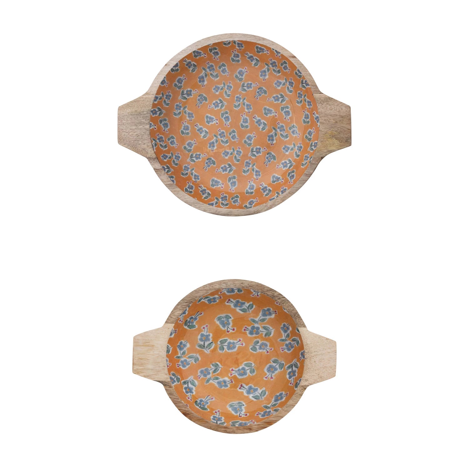 Handmade Enamel Pattern Wooden Bowl - Rustic Farmhouse Kitchen Decor for Serving, Display & Storage
