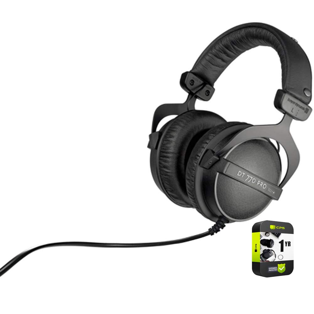 beyerdynamic DT 770 Pro 32 Ohm Closed-Back Studio Headphones with 1 Year CPS Protection Plan - Professional Over-Ear Headset for Recording, Mixing & Gaming