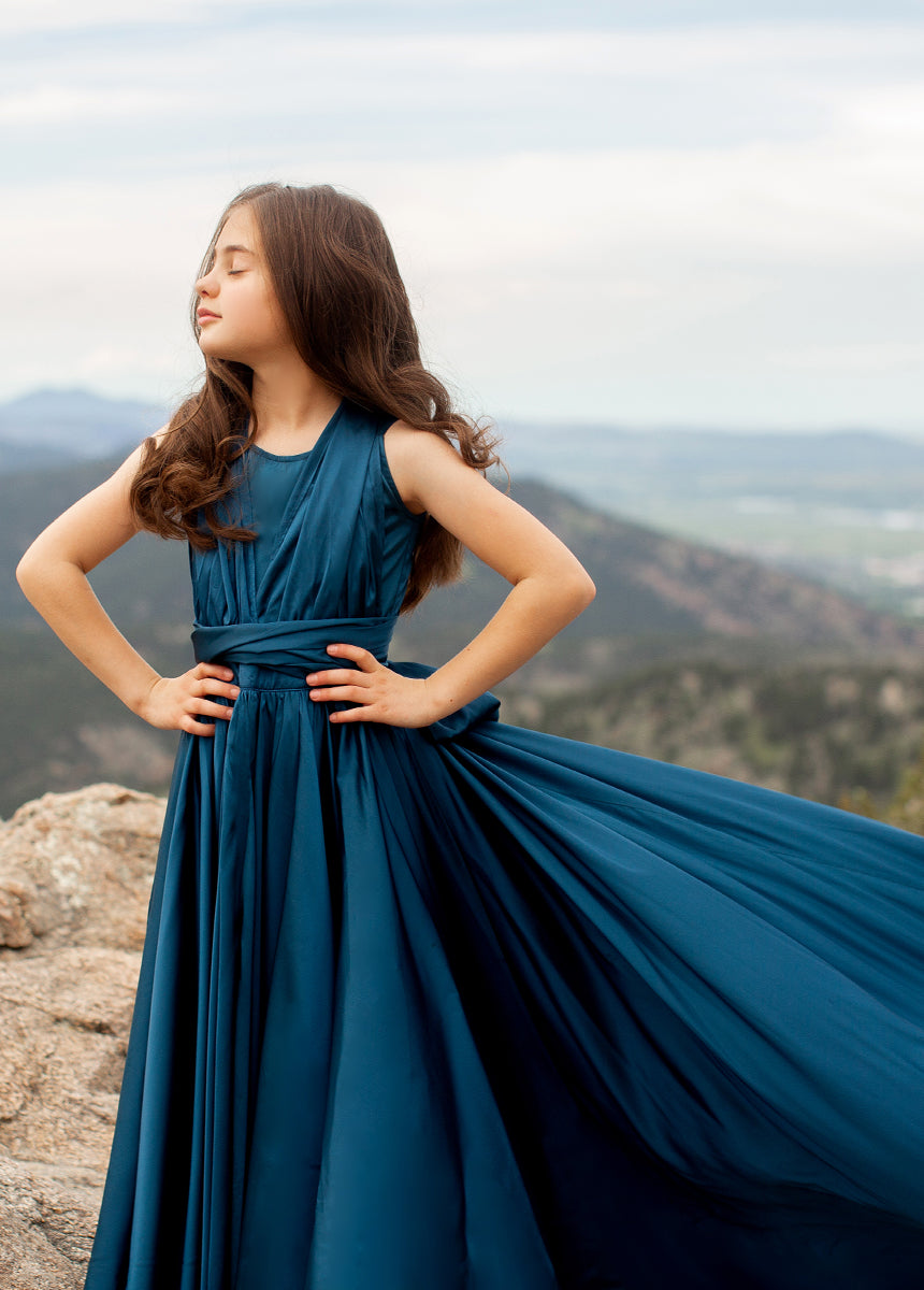 Junie Impact Dress in Deep Ocean - Stylish Women's Flowy Midi Dress for Casual Wear, Office & Summer Outings