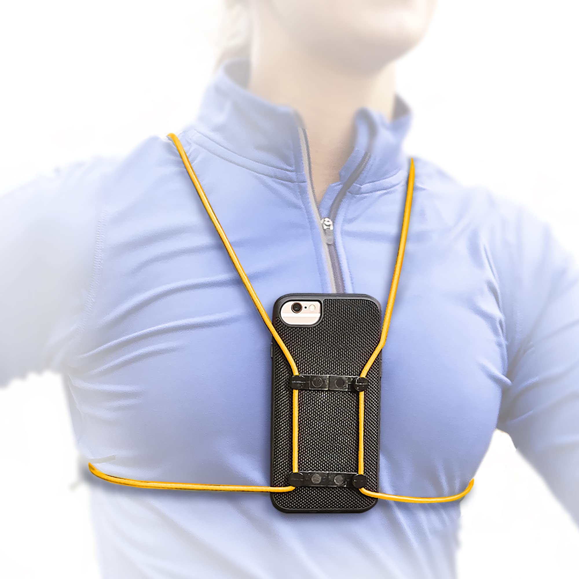 Retractable Neon Orange Cell Phone Holder - Adjustable Chest Strap for Running, Cycling & Outdoor Activities - Phone Case Accessory for iPhone & Android